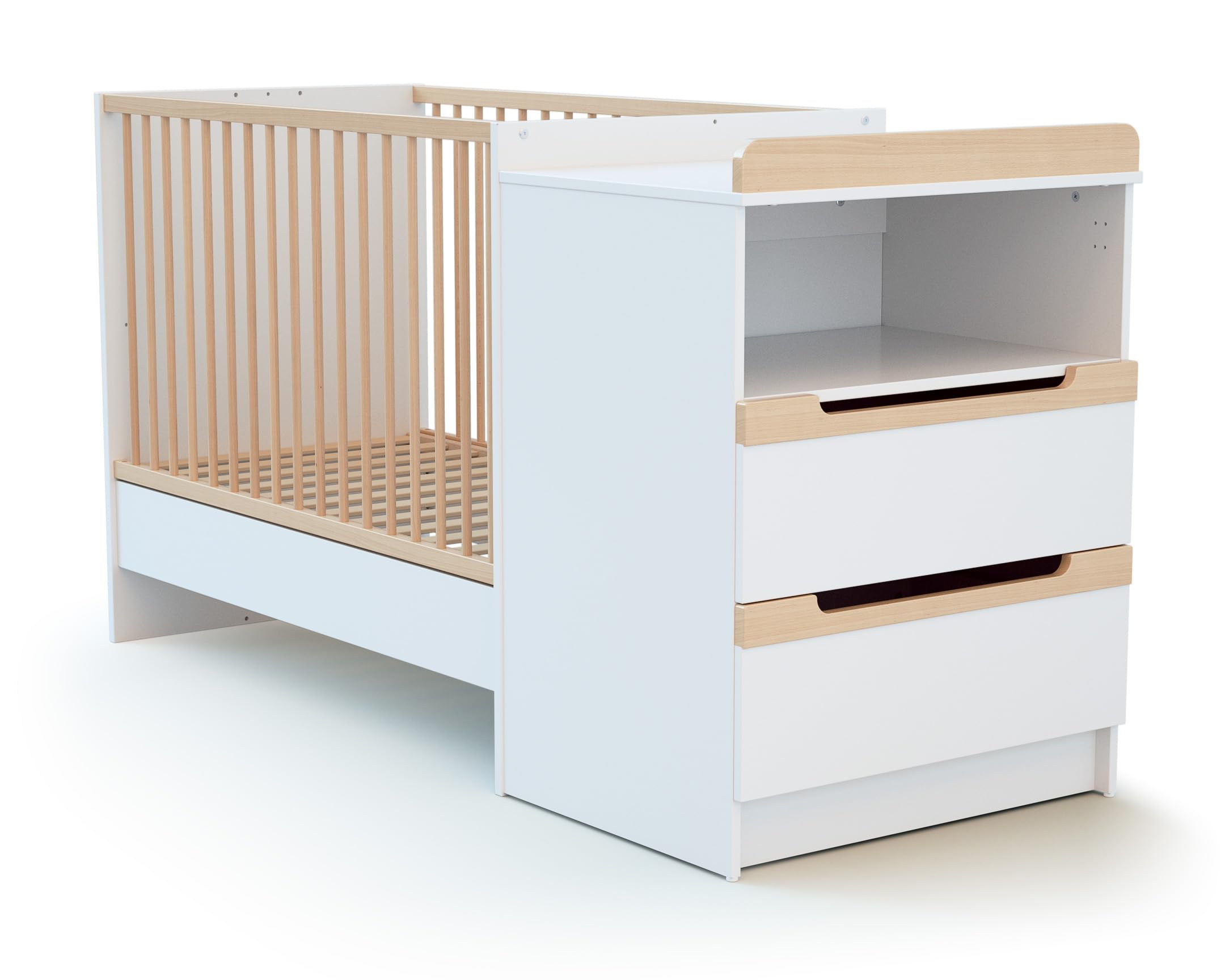 Jurababy - Lit Combiné Evolutif CARROUSEL Blanc et Hêtre Verni 60 x 120 cm
