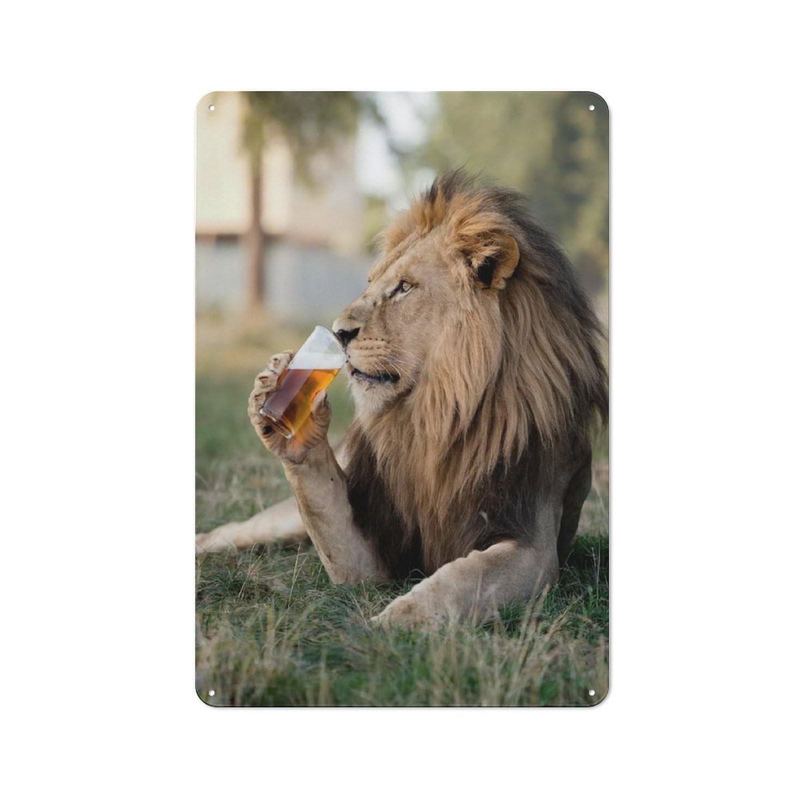 Junmoney Style-11 Lion Sipping A Beer Tin Sign 30X20cm For Bar Or Restaurant, Retro Wall Decor, A Christmas Gift For People Styling Bar And Restaurant