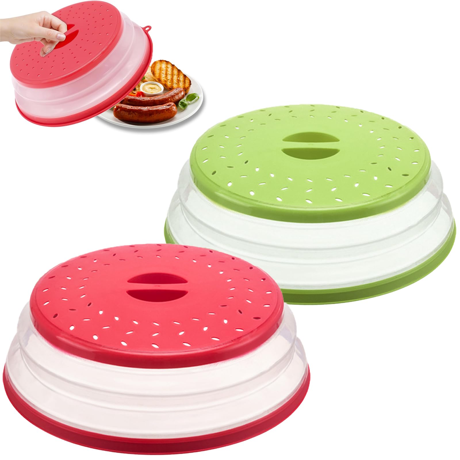 2 Pcs Collapsible Microwave Food Cover, TRP, Red+Green
