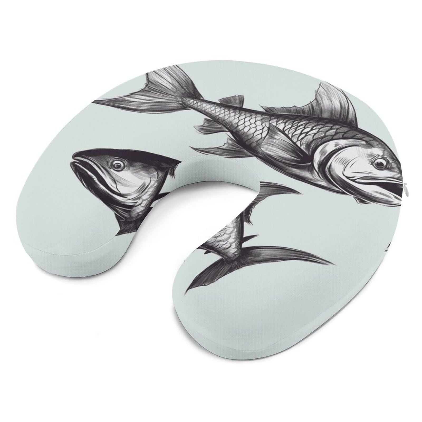 Sketch Fish Poduszka w kształcie litery U, rdzeń poduszki z pianki z pamięcią kształtu, poduszka zapewniająca wsparcie szyi, poduszka podróżna, odpowiednia do samolotów, samochodów, domów i