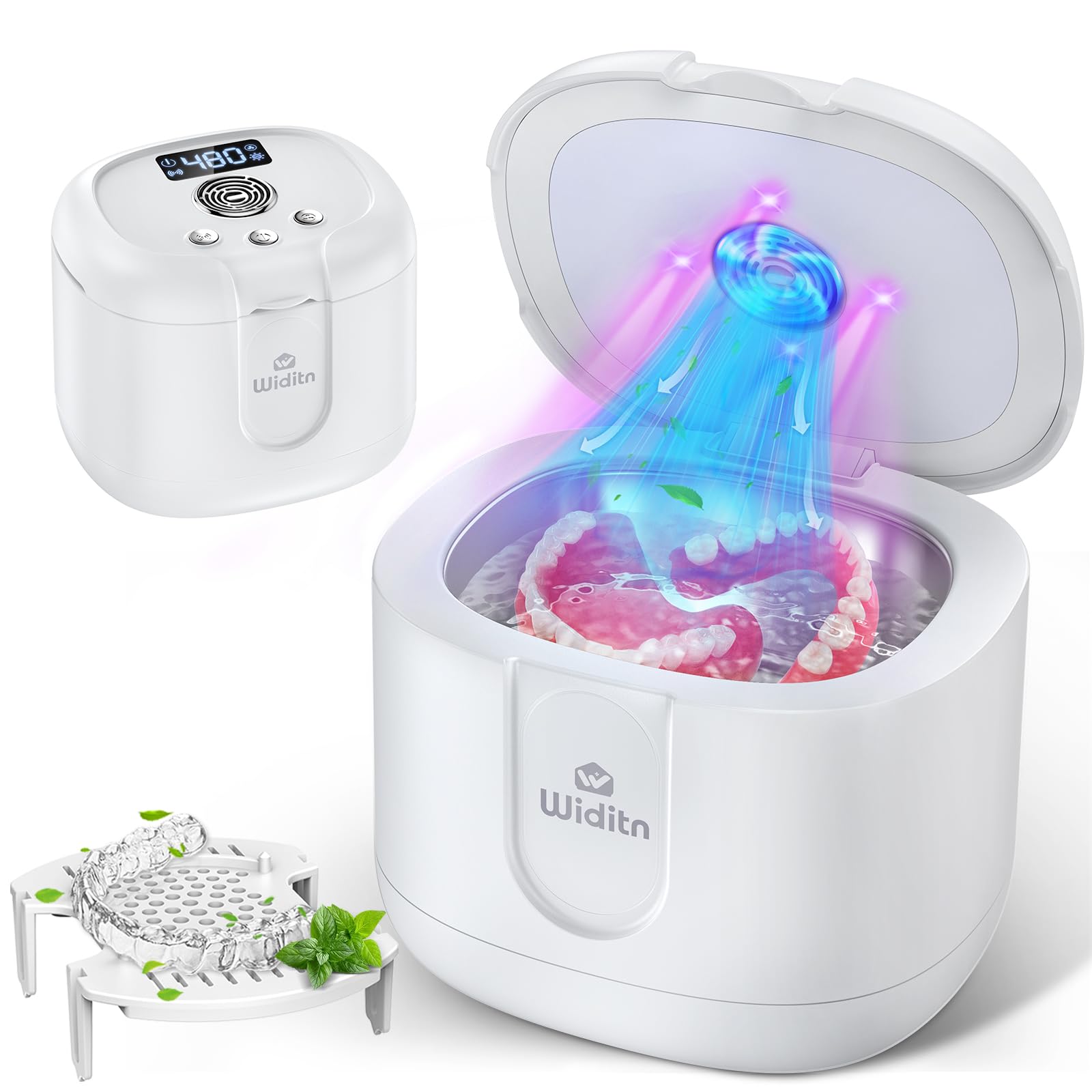 Widit Ultrasonic Retainer Cleaner, Retainer Cleaner Machine with U-V Light & Drying, 46kHz Sonic Cleaner Machine, 4 Modes with Digital Timer for Dentures, Mouth Guard, Braces, Aligner, Jewelry
