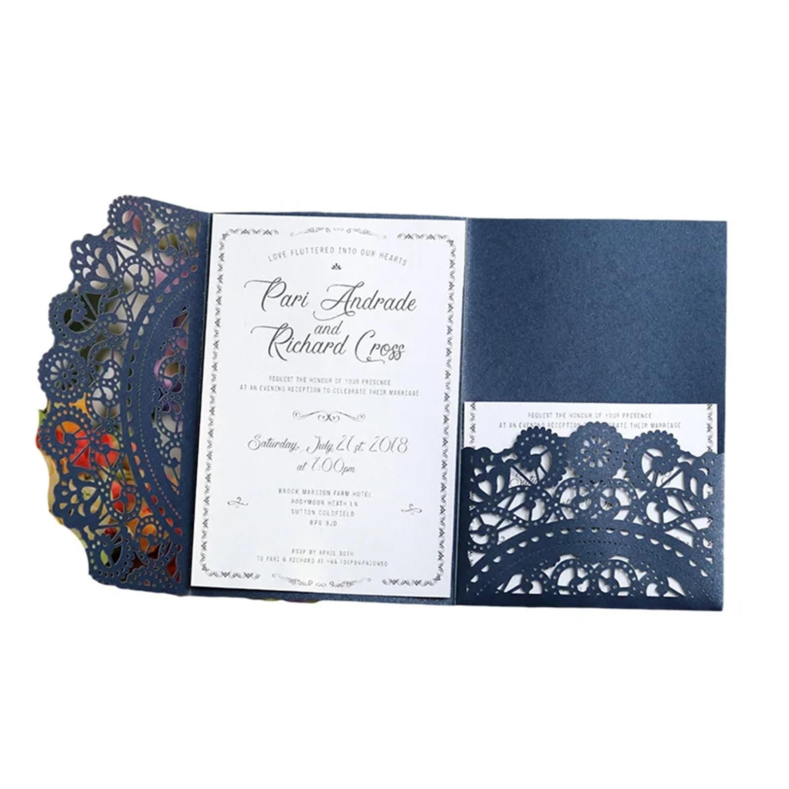 Hochzeitseinladungen Karte 10 Stück lasergeschnittene Hochzeitseinladungskarten, dreifach gefaltete Spitze, Geschäftsgrußkarte, Verlobung, Hochzeit, Partybevorzugung, Dekoration(Only White Cover)