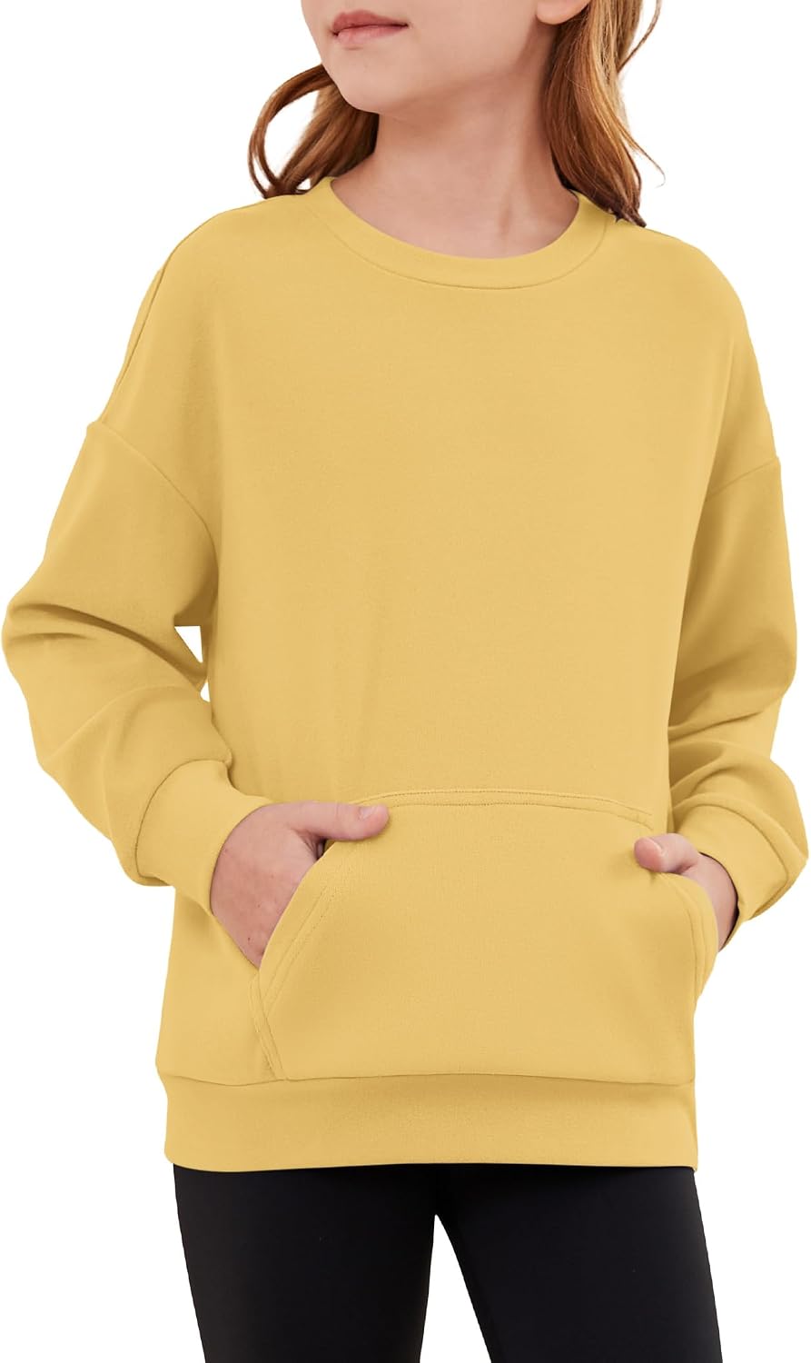 Girls Crewneck Sweatshirts Kids Cute Hoodless Oversized Fleece Pullover Drop Shoulder Tops