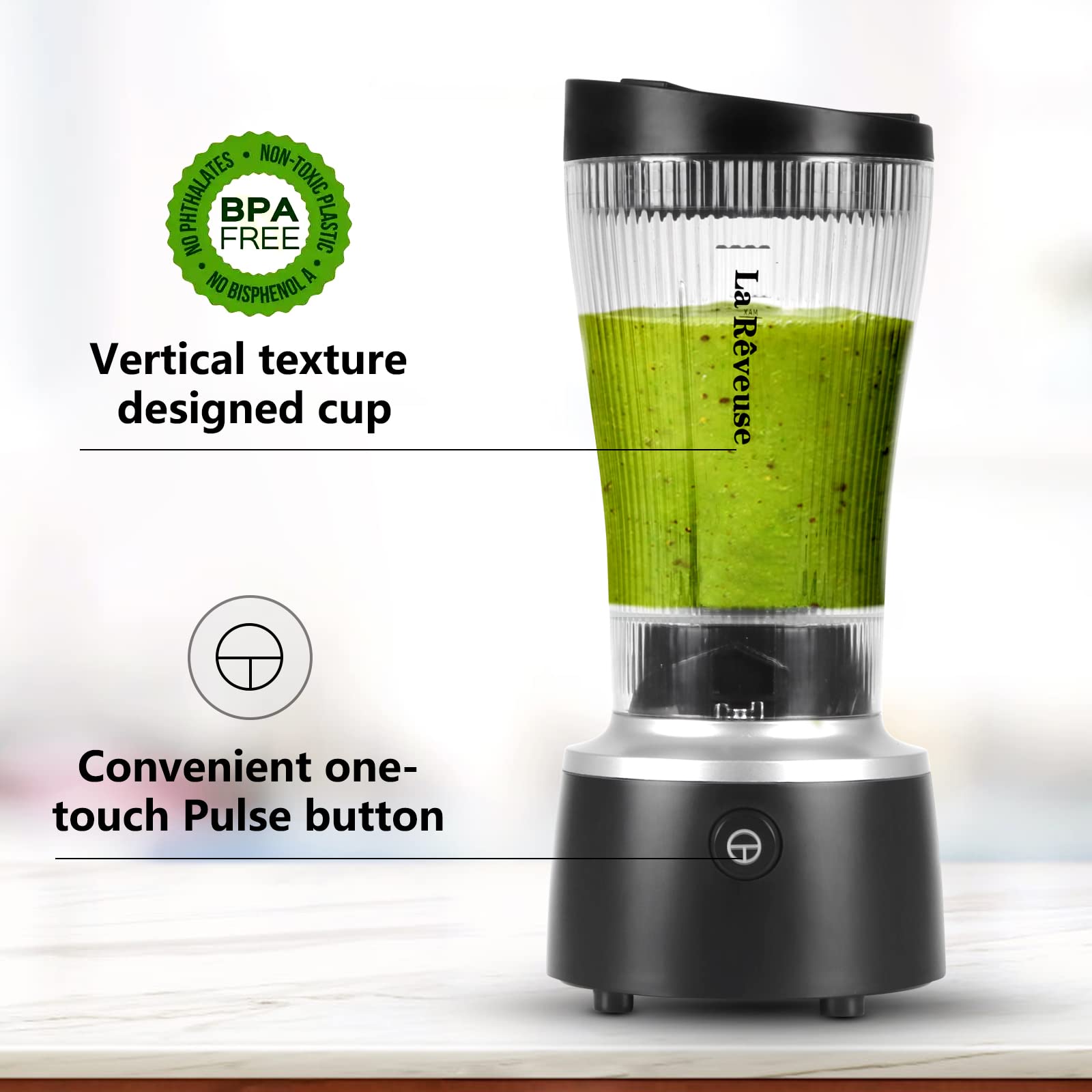 Licuadora de tamaño personal de 250 vatios de potencia para batidos, licuados, condimentos, salsas con taza portátil de 15 onzas, sin BPA 7