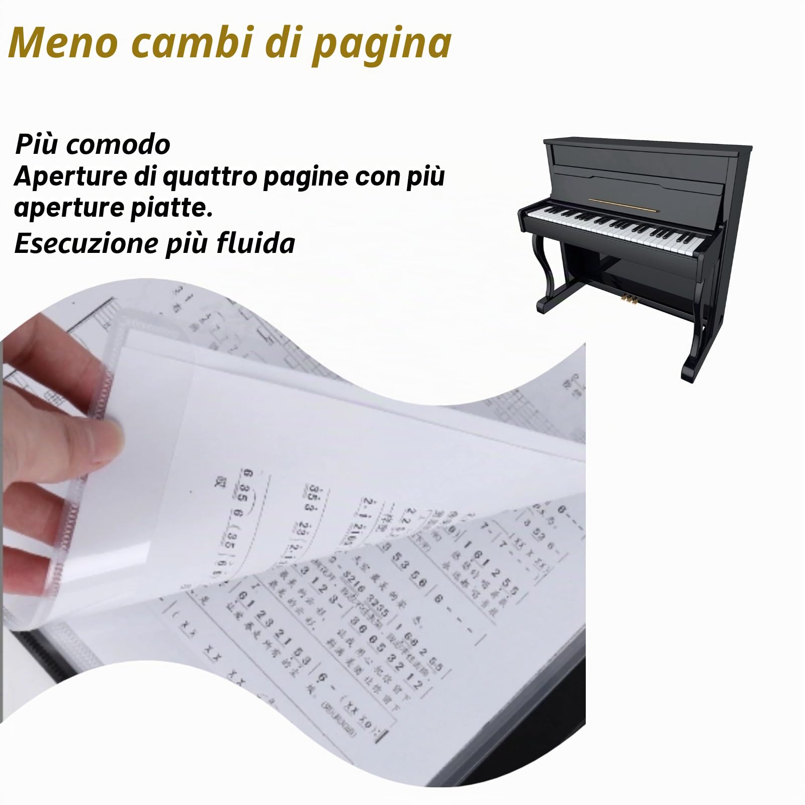 Cartella per Spartiti, 4 Pagine Espandi il Raccoglitore per Spartiti A4 per Pianoforte, Organizzatore Impermeabile per Cartelle Musicali Shell con 12 Pagine Interne, per Contenere Spartiti e Archiviar