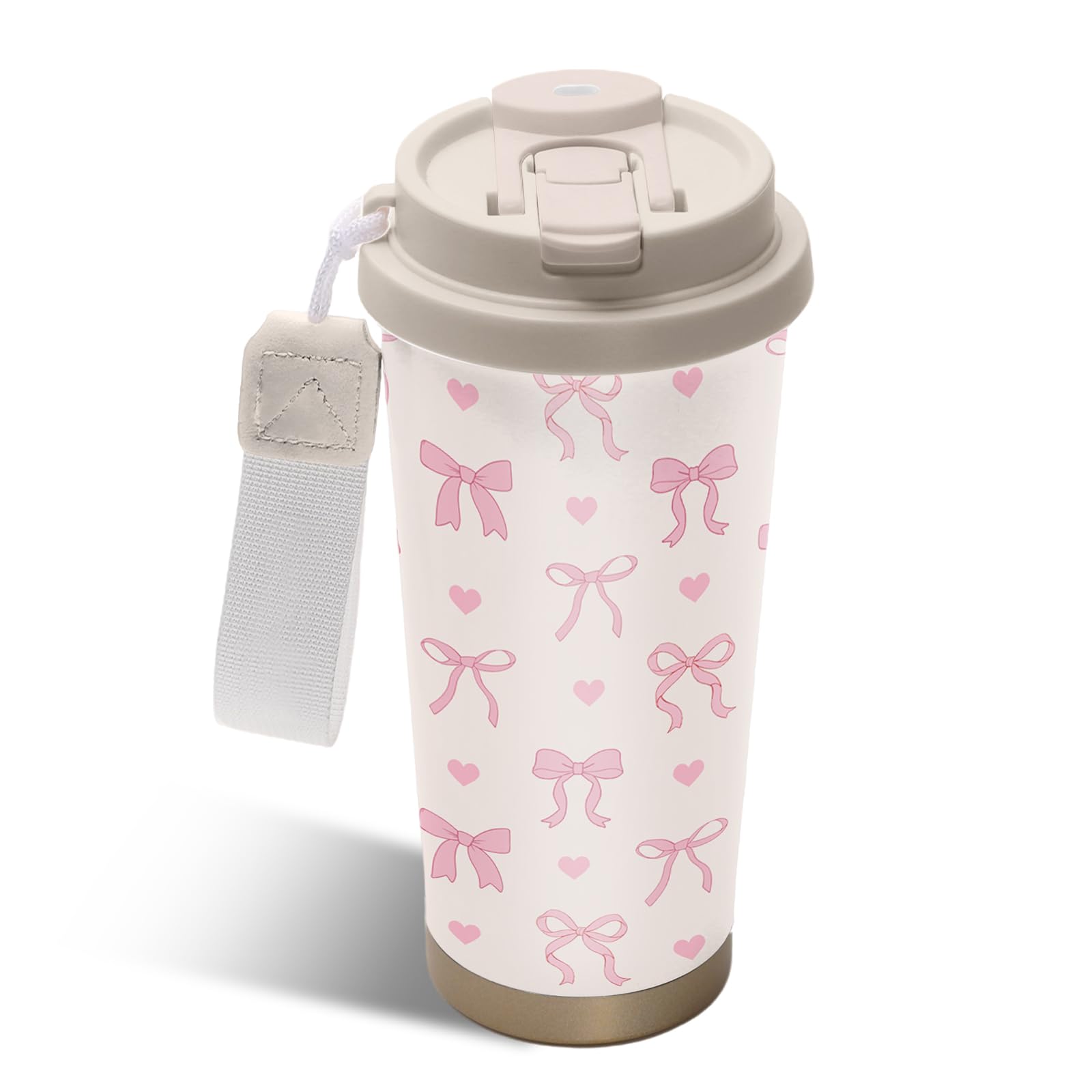 NEIUJADK Pink Bow Tumbler Stainless Steel 2-in-1 Lid Coffee Tumbler 18 oz Coquette Bow Print Insulated Travel Coffee Mug Bows Water Bottle for Women Girls Birthday Christmas