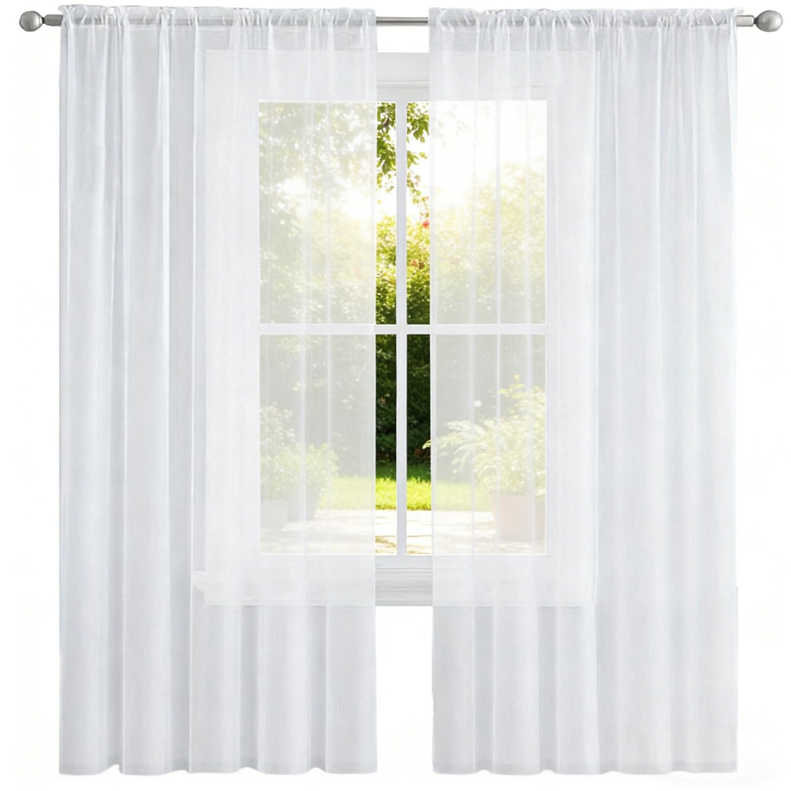 LONGCAO Rideaux Transparents 100 x 120 cm Lin Décorations Vitrée Chambre Blanc