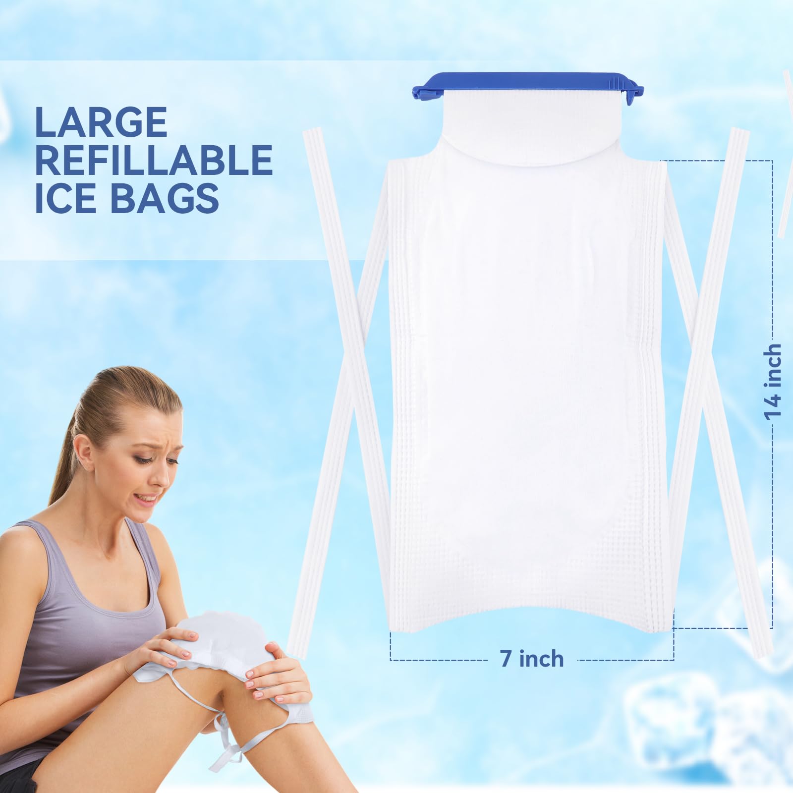 Syhood Bolsas de hielo grandes reutilizables de 7 x 14 pulgadas, bolsas frías recargables con cierre de abrazadera, paquetes de hielo con cubierta exterior suave y capa interior resistente a fugas