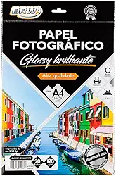 Papel Fotográfico Glossy Brilhante 150g com 20 Folhas, BRW