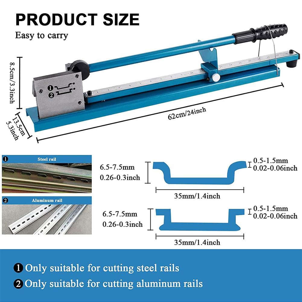 Kit professionale con guida DIN e tronchesi – Strumento manuale da banco con lama a doppia scanalatura, righello da 50 cm e cursore di trasferimento, taglio di precisione per binari in acciaio