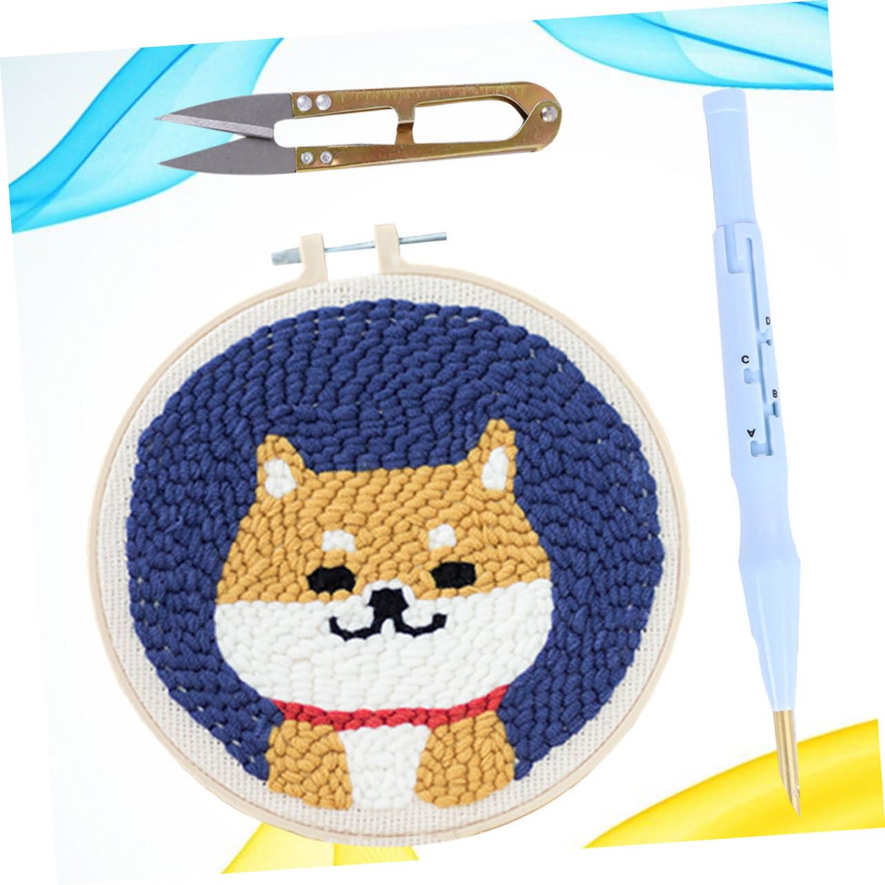 Tofficu 2sets Strumenti Per Ricamo Stile Shiba Inu Tela Rotonda Forbici Fili Colorati e Accessori Per Arte Creativa Per Ragazzo Ragazza e Hobby Fai Te