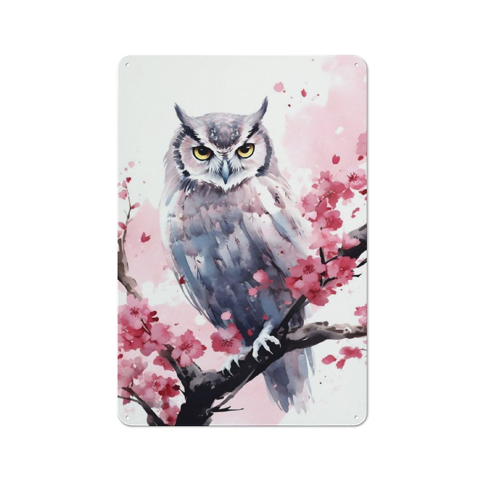 Cottage Style Owl Watercolor Country Metal Sign 30x20cm, Farmhouse Wall Decor for Farmhouse Kitchen, Pantry Or Dining Area