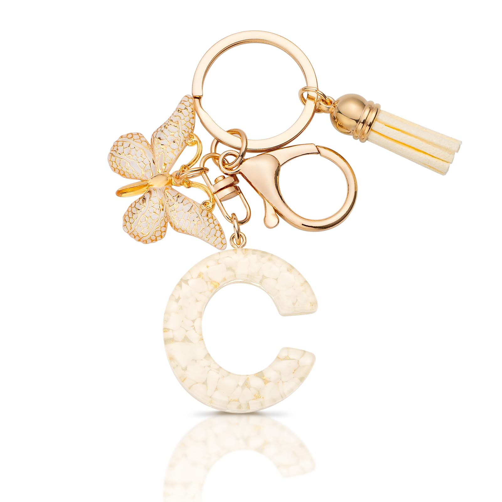 MORSUNBELA Schlüsselanhänger Buchstabe Mädchen Geschenke Schlüsselanhänger mit Buchstaben Anfangsbuchstabe Schmetterling Keychain Letter für Frauen Damen