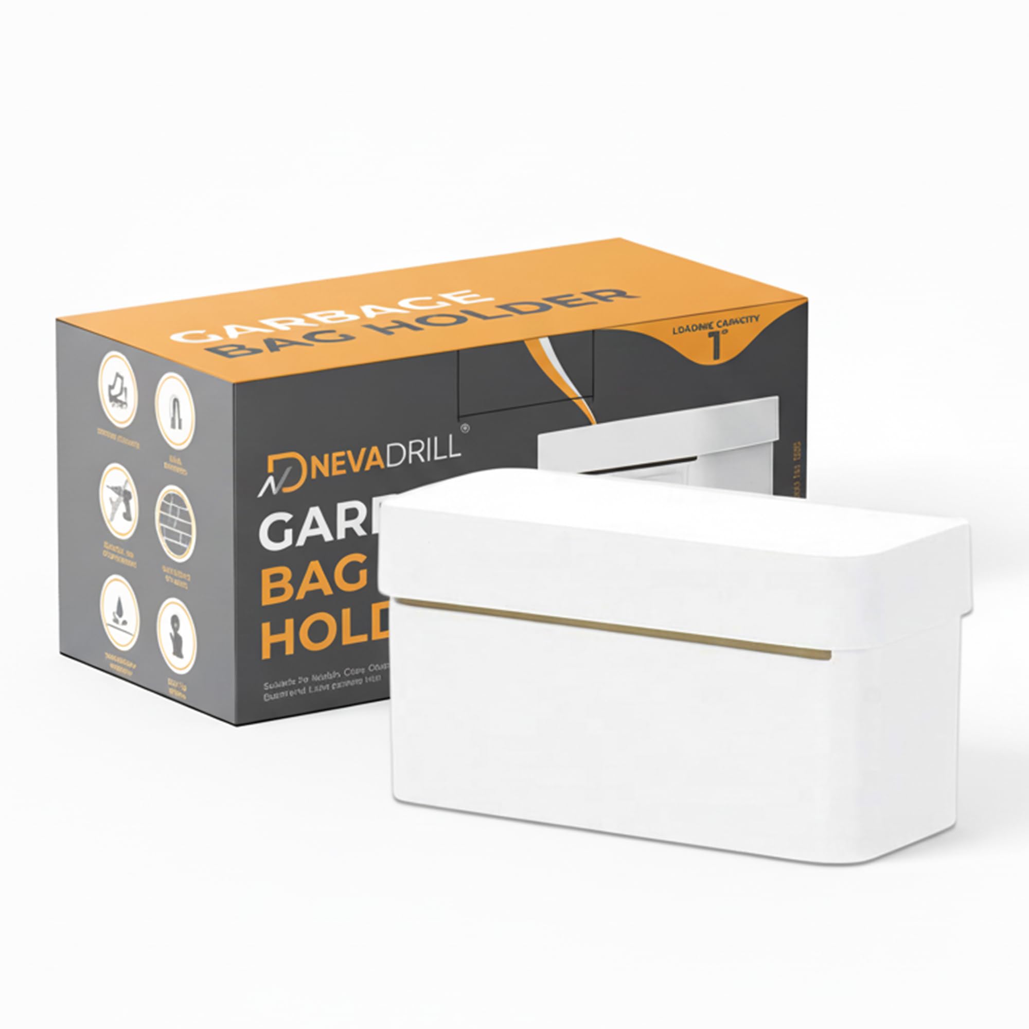 NEVADRILL Garbage Bag Holder For Dustbin Bags, Garbage Bag Roll Dispenser With Self Adhesive Wall Mount, No Drill Installation, [Nr-1325](Plastic, White, Pack Of 1 Count)