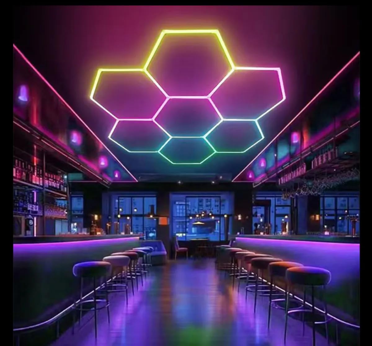 Sześciokątne światła garażowe LED RGB, panele oświetleniowe o strukturze plastra miodu 24 V, wodoodporne, zmieniające kolor RGB, system siatki LED do warsztatów samochodowych, wnęk na szczegóły