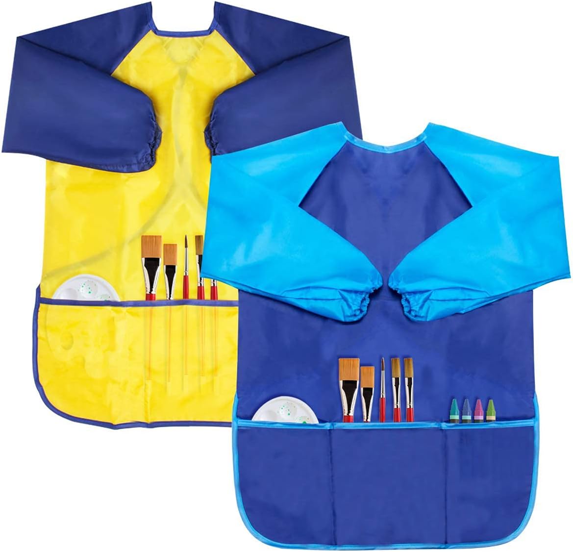 BAHABY Kids Art Smocks 2 Pack Painting Smock with Long Sleeve and 3 Pockets for Age