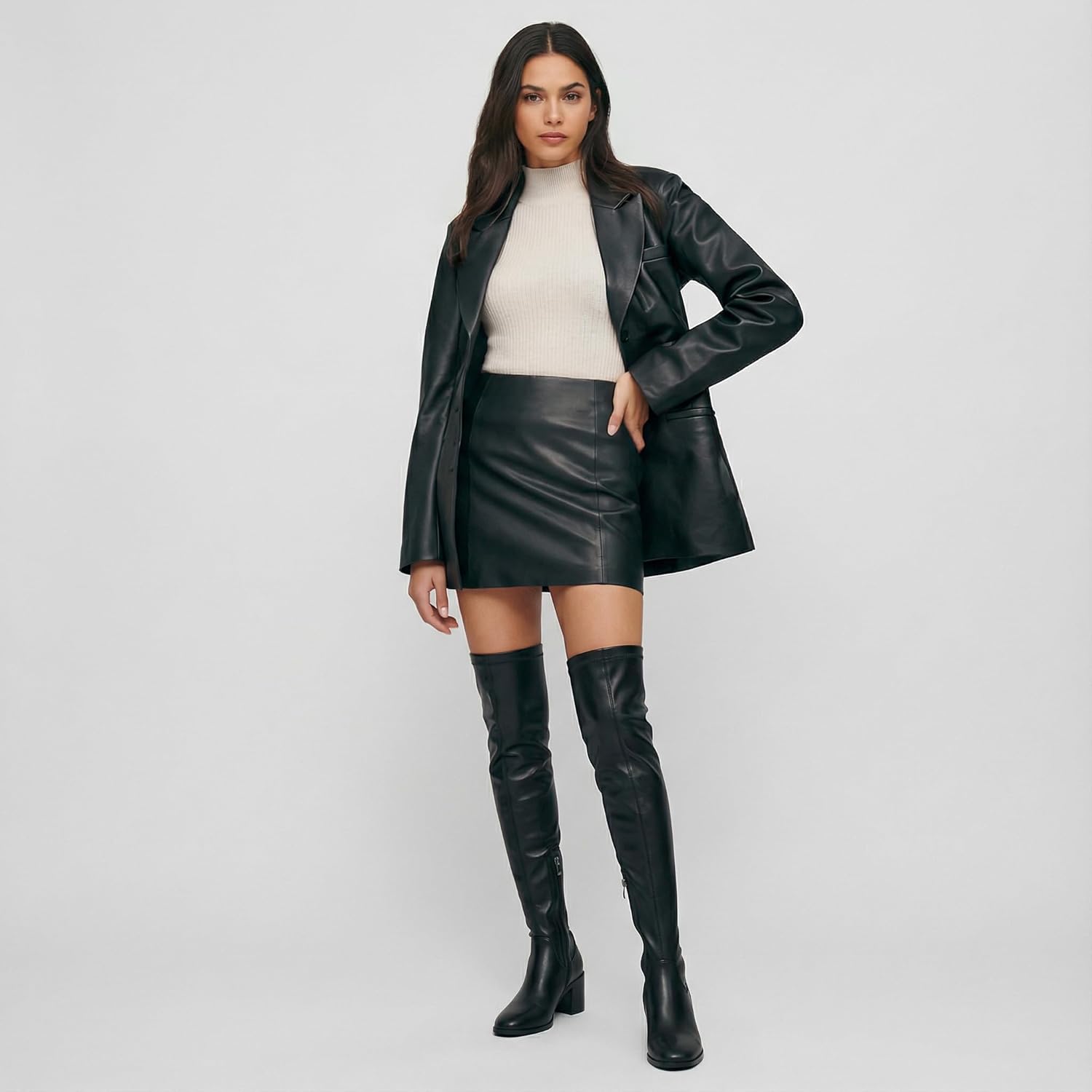 Black Thigh High Boots for Women Chunky Heel Over The Knee High Boots Comfortable Long Stretch Boots Side Zipper - Image 4