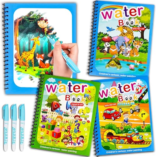 Image of 4pcs Reusable Magic Water Book for Kids 2-5years - Drawing Coloring Books for Kids - Magic Water Pen - Age 2-5 Years