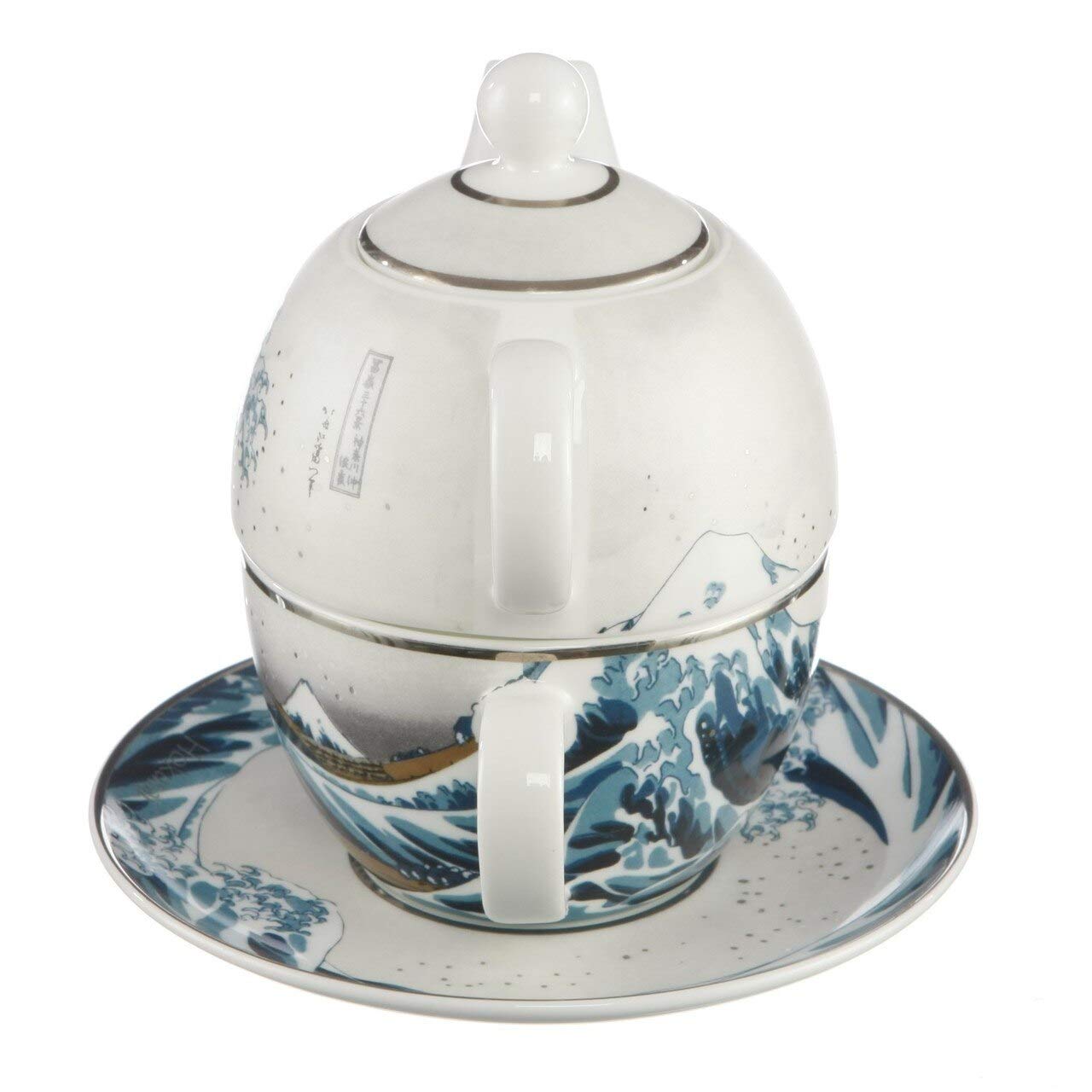 Goebel Die Welle Teekanne mit Untertasse, Tee Kanne, Kaffeekanne, Hokusai, Porzellan, 67013531