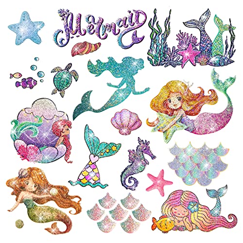 LEADTEAM Meerjungfrau Tattoo Kinder, 12 Blätter Glitzer Tattoo Set Sticker Klebetattoos Kinder Mädchen Hautfreundlich, Meerjungfrauen Party Kindergeburtstag Geburtstag Mitgebsel Deko Spielzeug