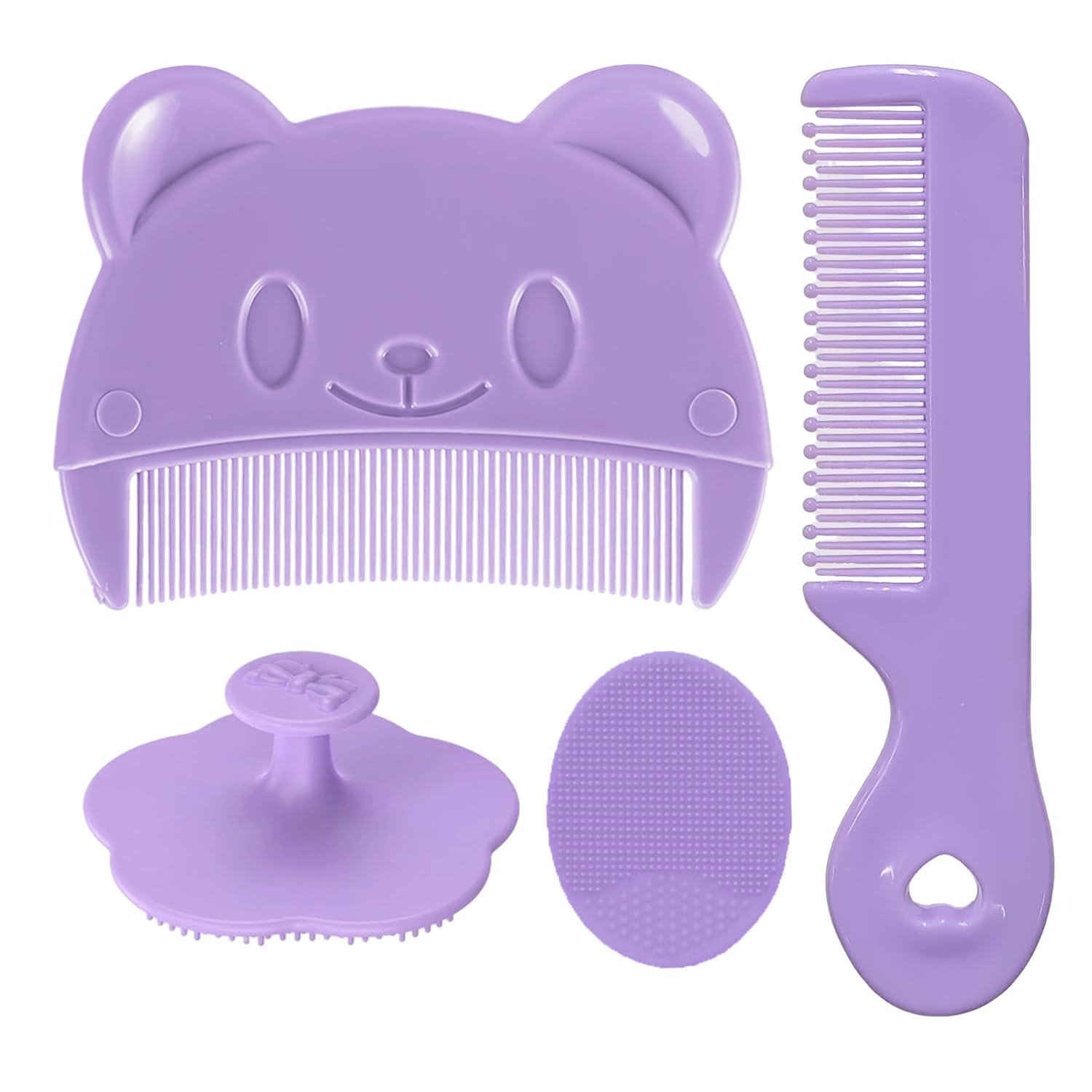 Ensemble De 4 Peignes Violets, Peigne À Dents Portatif À Tête Ronde, Brosse À Shampoing Doux Pour Bébé, Brosse De Douche De Bébé En Silicone, Adaptée Aux Nouveau-Nés.