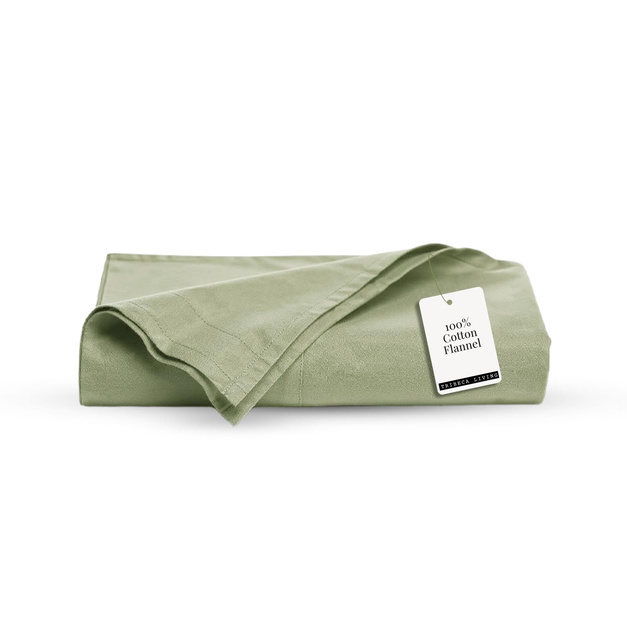 Tribeca Living Cal King Cotton Flannel Flat Sheet Only 170-GSM - Oversized 112 x 106 Inch Dimensions for Generous Bed Coverage - Soft Breathable Bedding in Green
