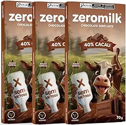 Kit com 3 Tabletes Chocolate Vegano 40% Cacau de 70g cada - Zeromilk