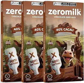 Kit com 3 Tabletes Chocolate Vegano 40% Cacau de 70g cada - Zeromilk