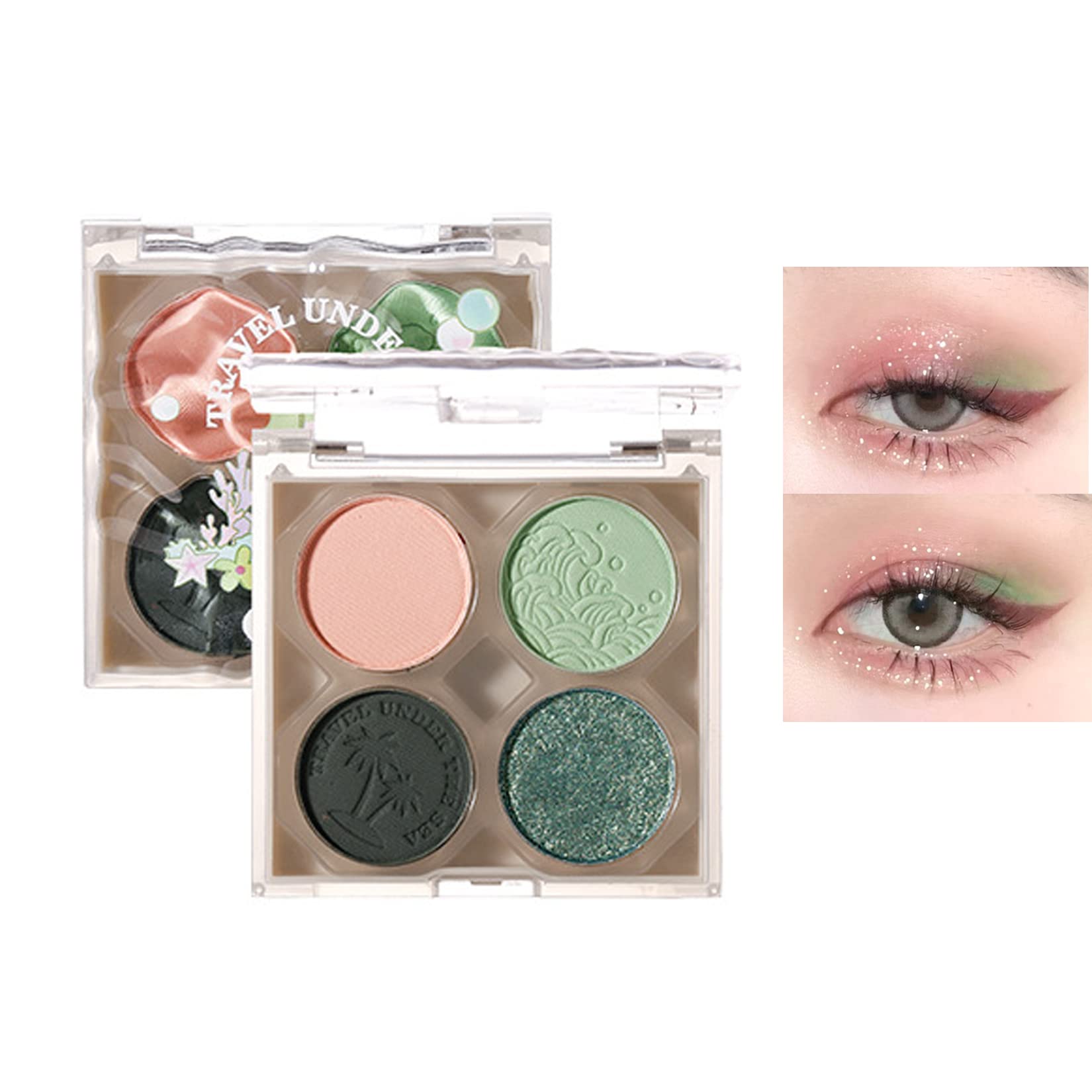 4 colores Paleta de sombras de ojos de colores Contorno de maquillaje Paleta de sombras de ojos metálicas Maquillaje Brillo mate (green)