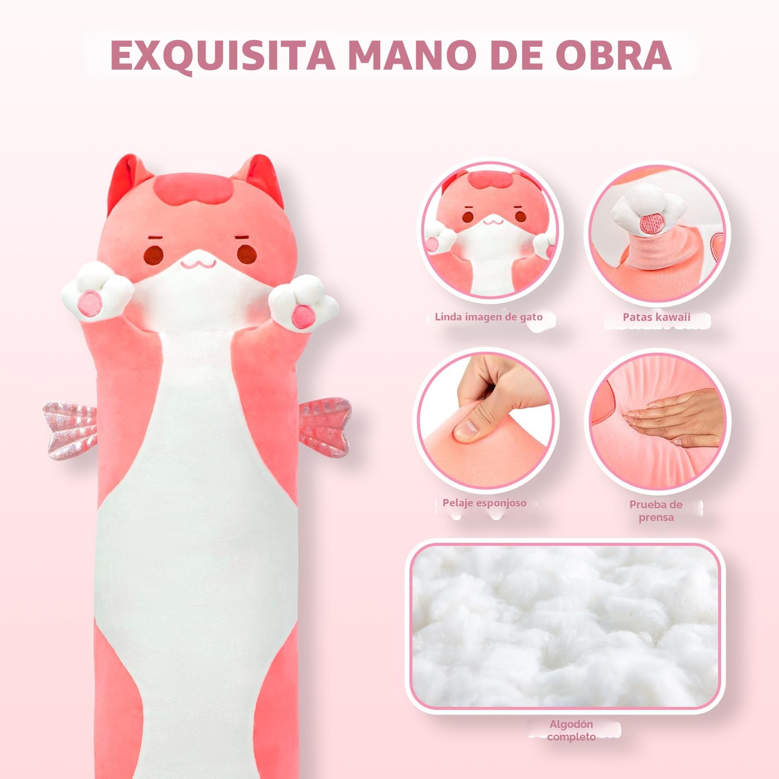 Mewaii - Cojín de Peluche para niño y niña, Animales, Juguete Kawaii Mullido, cómodo, Almohada de Peluche para Adolescentes, Regalo (110 cm, Gato Rosa)