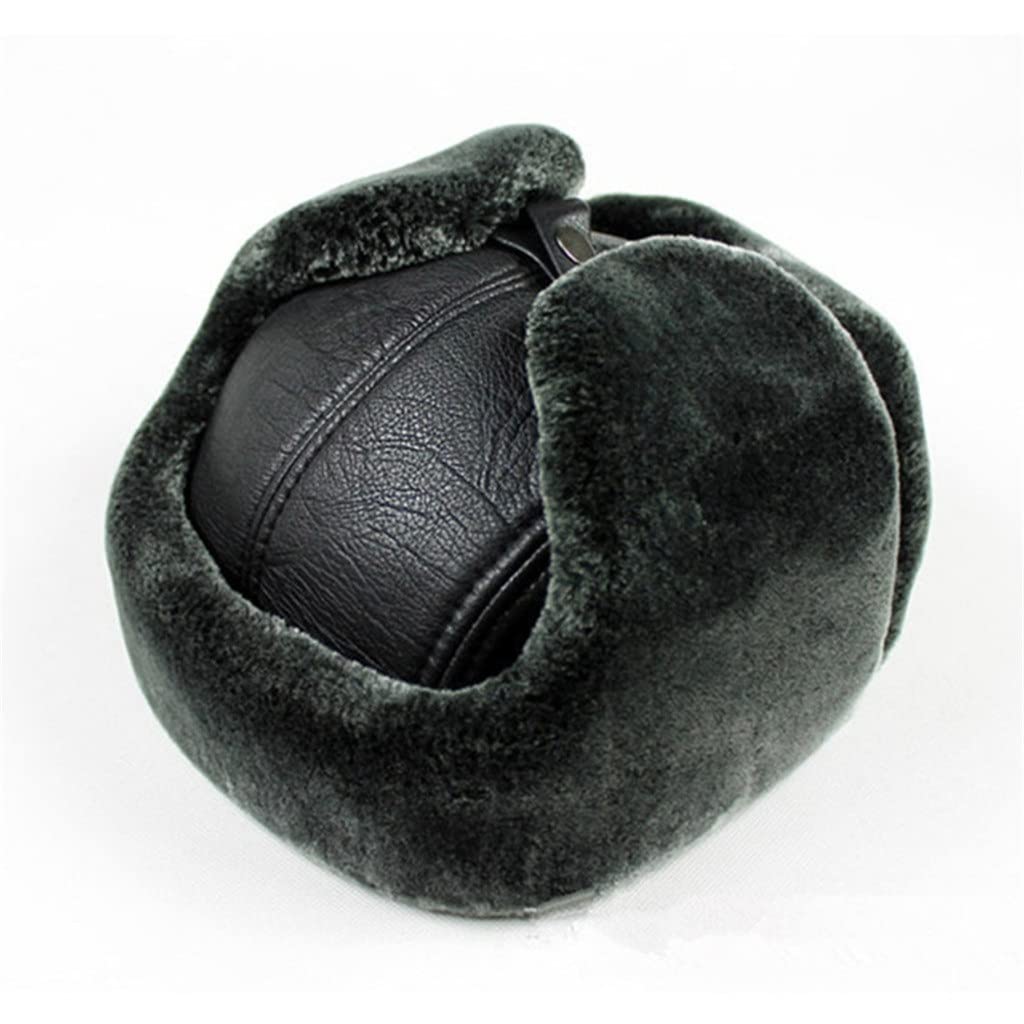Czapka zimowa męska skórzana, ciepła czapka typu bomber z uszami, średniej wielkości aksamitne grube nauszniki, czapka narciarska (D 7),D-7 (D 7)