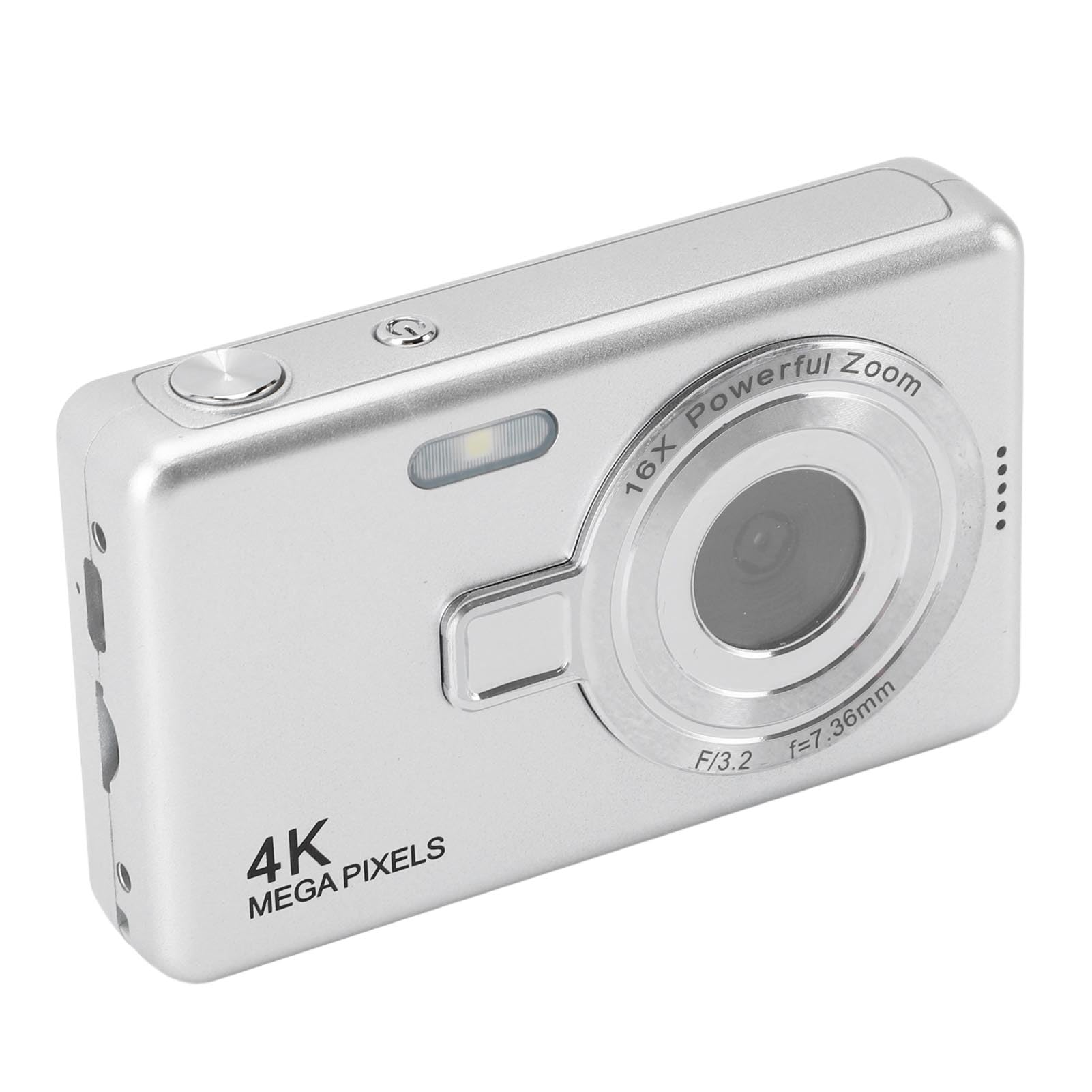 TARSHYRY Camera Digitale Compatta, Telecamera Digitale da Viaggio con Fotocamera con Schermata TFT da 2,4 Pollici 16x Zoom Focus Fotocamera 12 MP 1080p per Student Vlog (SILVER)