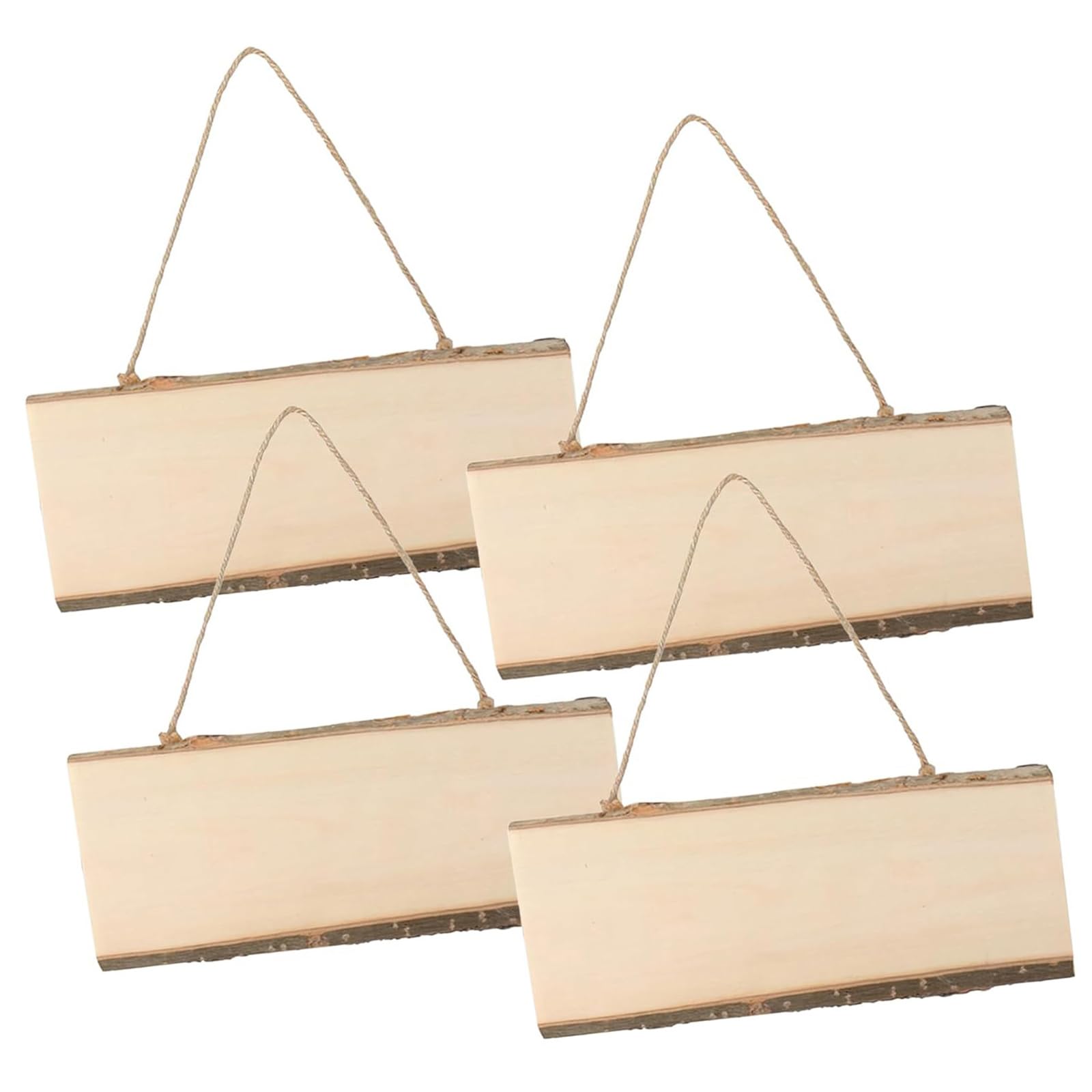 Elnwnnkc 4Pcs Unfinished Hanging Wood Signs Rectangular Wood Blanks Plaques with Rope for Pyrography, Painting, Writing, Decoration Blanks Hanging Wooden Slices Banners