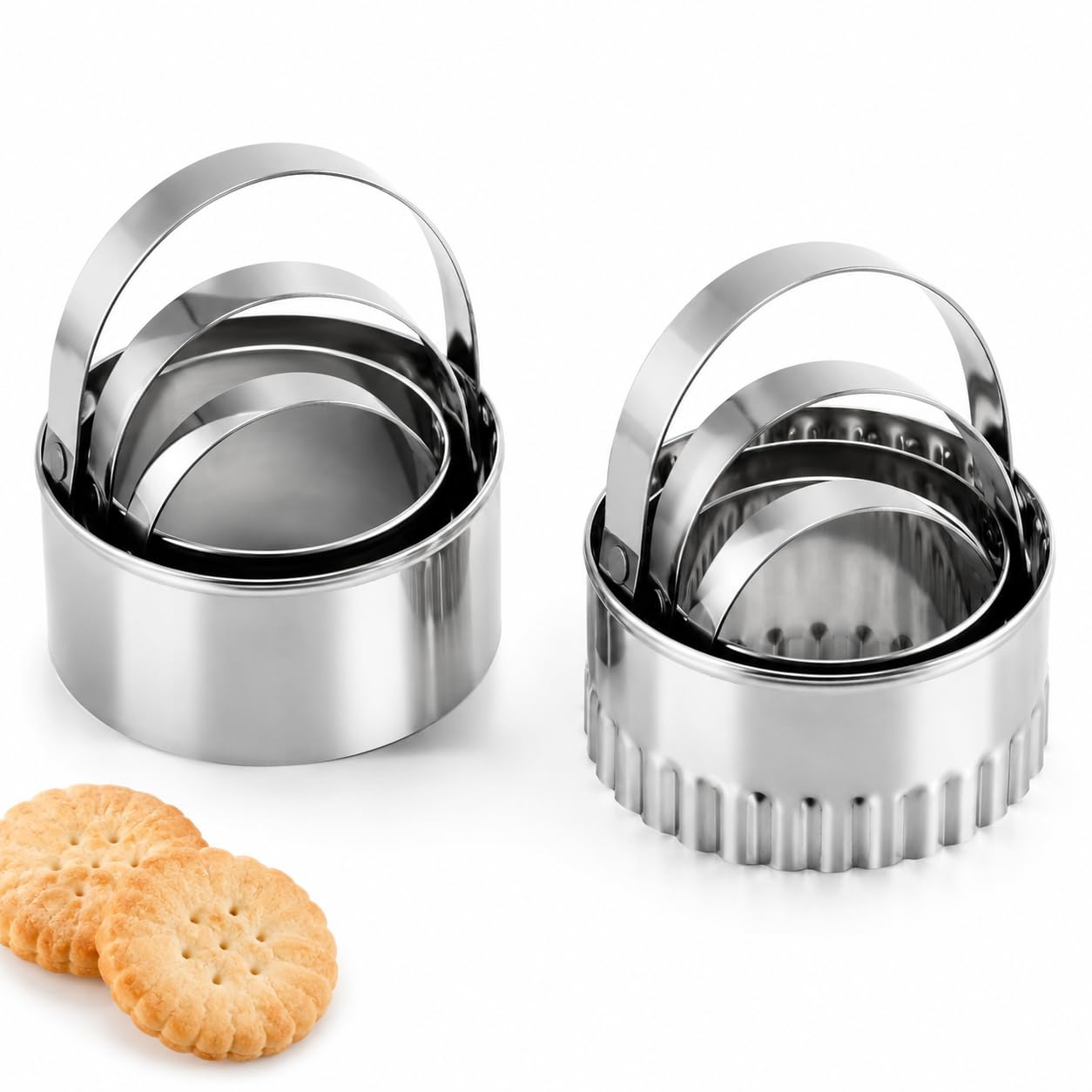 6PCS Scone Cutter, Pastry Cutters for Baking, Six Biscuit Shapers with Smooth Edges, Set of Three Straight and Three Fluted Shapers, Ideal for Uniform Scones