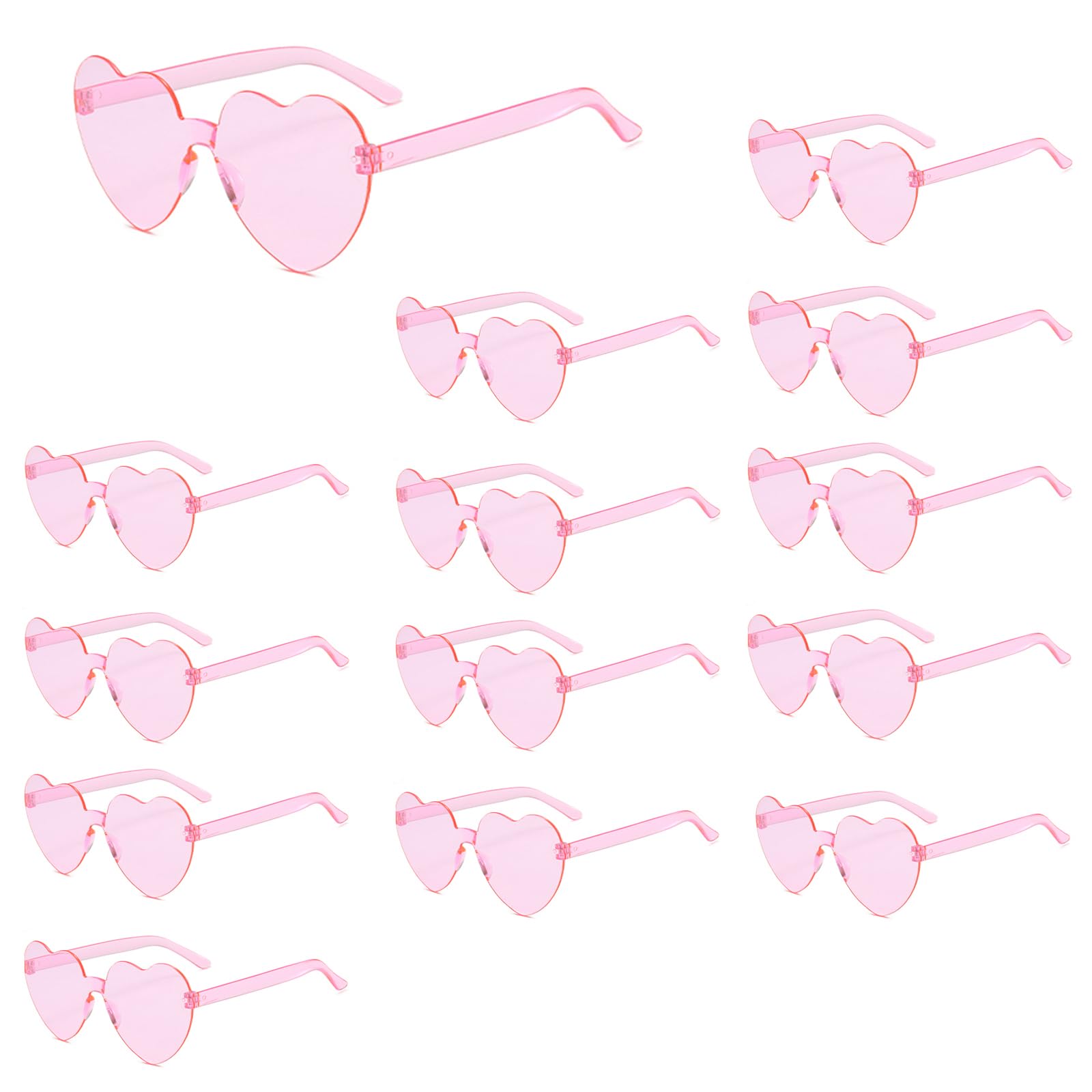 Heart Shaped Sunglasses for Women, 14 Pairs Pink Heart Sunglasses, Candy Color Frameless Love Glasses, Funny Transparent R...