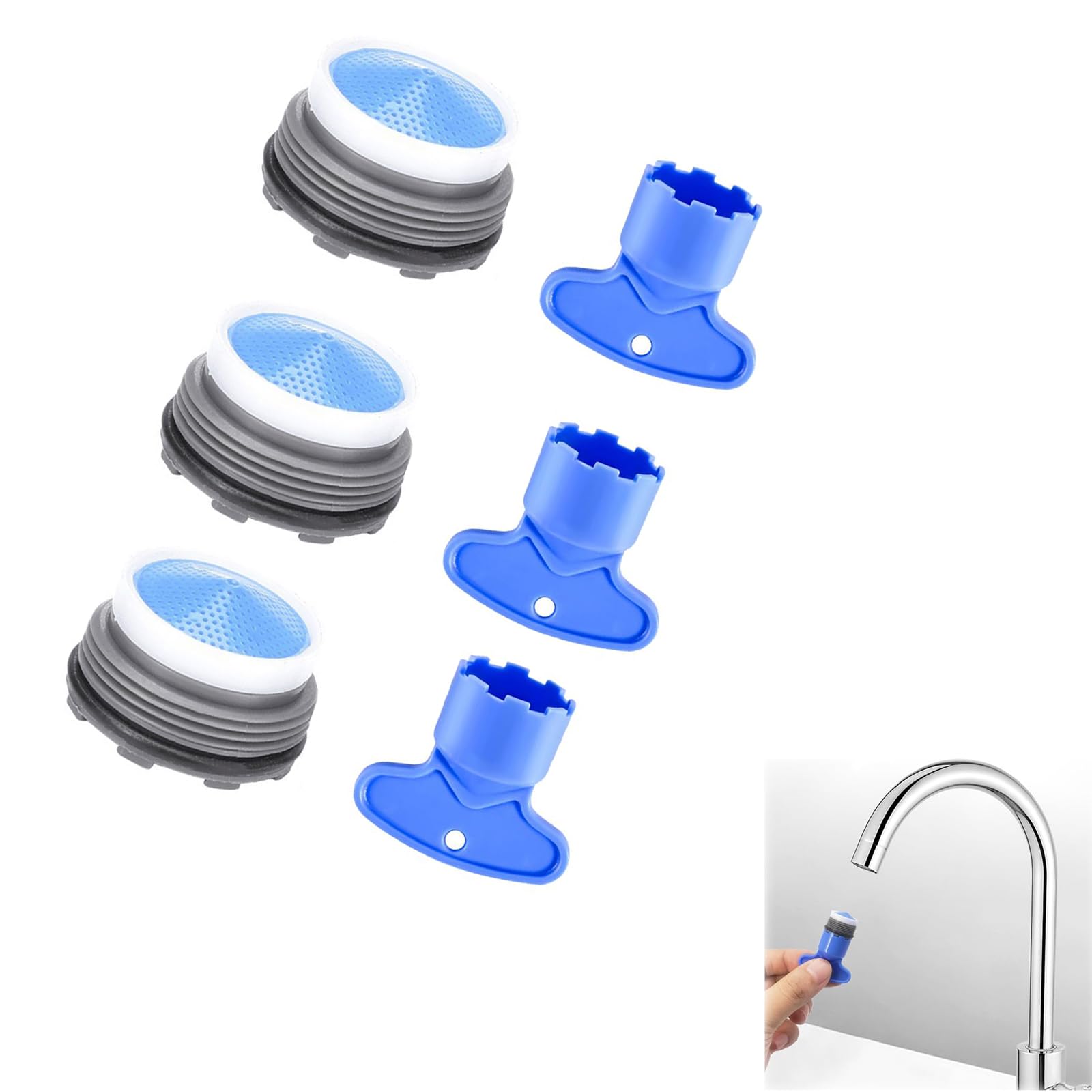 21.2 mm Faucet Aerator Set - 3 Replacement Aerators with 3 Key Removal Wrench Tool - Enhance Sink Faucet Flow for Kitchen and Bathroom Sinks