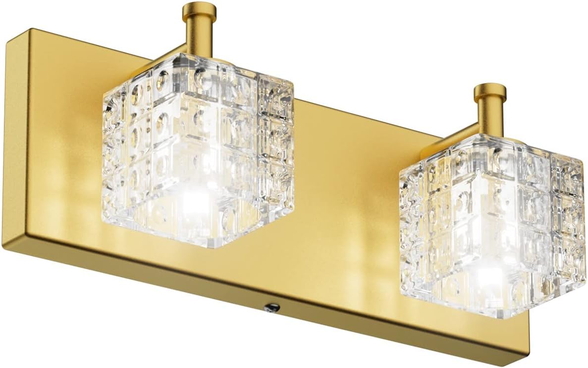 Ralbay 2 Lights Gold Vanity Light for Bathroom Gold Modern Crystal Bathroom Vanity Light Fixtures Modern Crystal Gold Bathroom Wall Light Fixtures Gold 2-Light