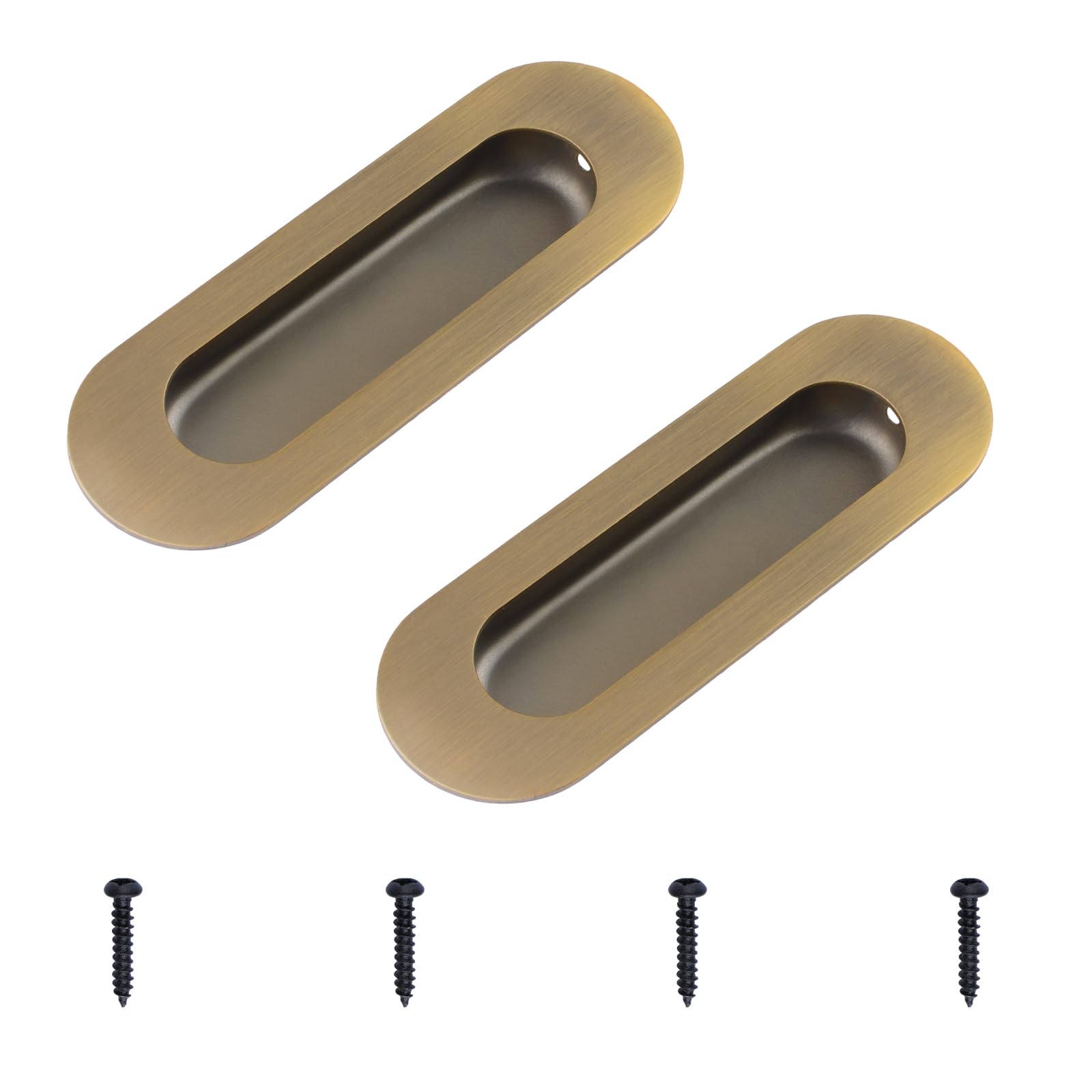 MOROBOR 2Pcs Stainless Steel Side Hole Flush Pull, Oval Yellowish Bronze Embedded Sliding Door Handle Recessed Finger Pulls with Hidden Screws for Pocket Door Drawer Cupboard Wardrobe — image 1