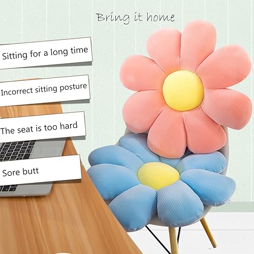 Miniatura 3 de Cojín de asiento de flor de margarita, almohada de lectura de flores suaves, cojín de felpa para respaldo de silla, decoración para niñas (azul,