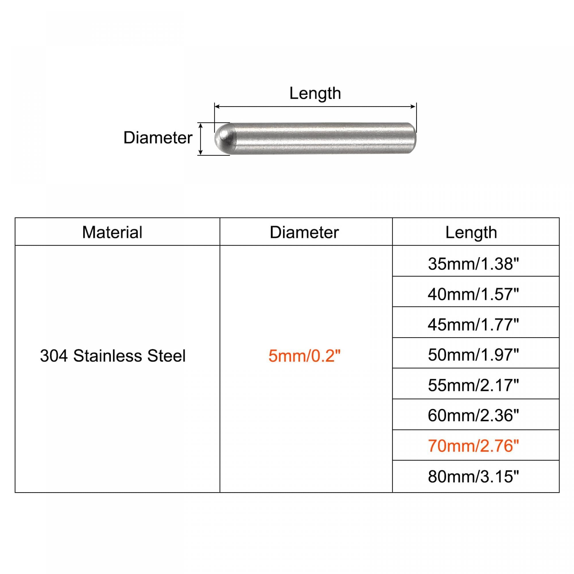 TOP-VIGOR 10Pcs 5mm x 70mm Dowel Pins, 304 Stainless Steel Round Head Flat Chamfered End Shelf Pegs Support Fasten Elements Silver Tone - Image 2