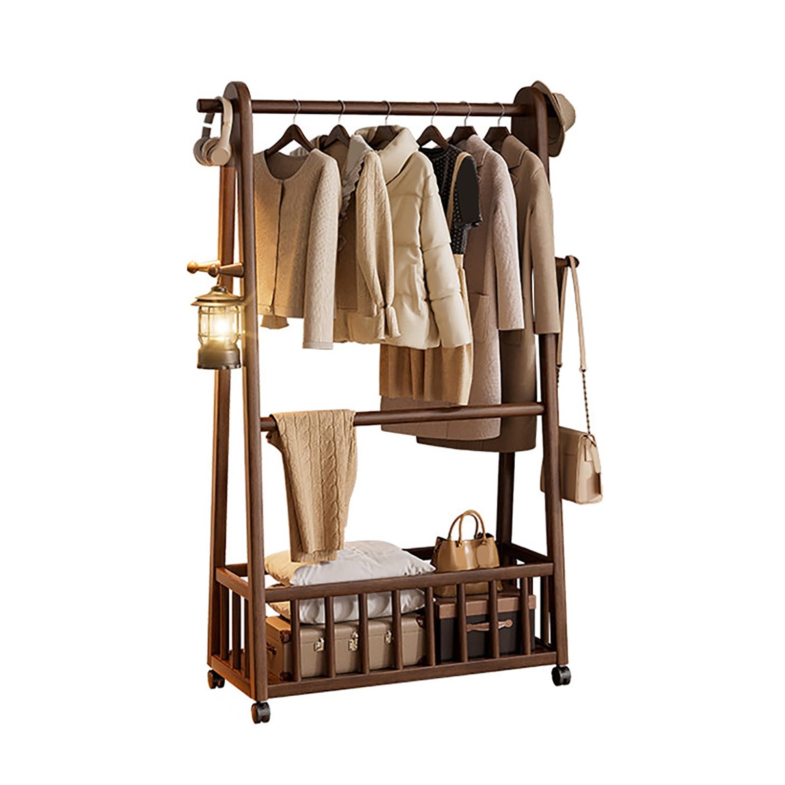 lyxamjrzyp Freestanding Garment Rack with Wheels, Rolling Clothes Rack Organizer, Portable Clothing Racks with Storage Basket, for Bedroom Living Room Entryway(31.4in/80cm)
