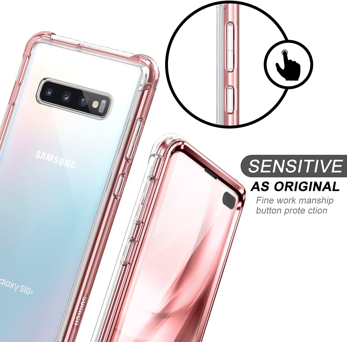 SURITCH Clear Case for Samsung Galaxy S10 Plus,[Built in Screen Protector] Full Body Protection Hard Shell+Soft TPU Bumper Shockproof Rugged Protective Cover for Galaxy S10 Plus 6.4 Inch (Rose Gold)