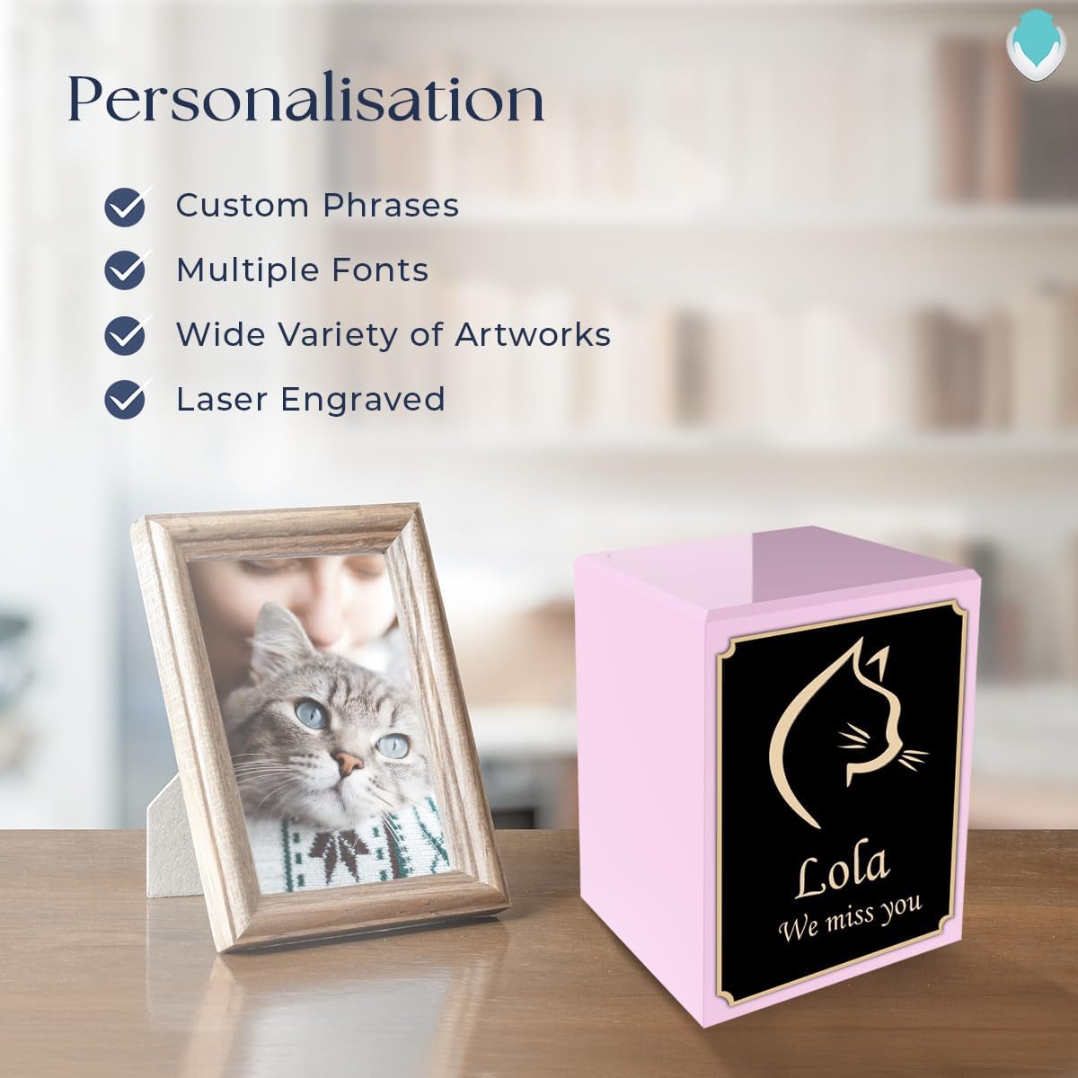 GetUrns Custom Engraved Heritage Light Pink Small Pet Cremation Urn Memorial Box for Ashes (Cat)