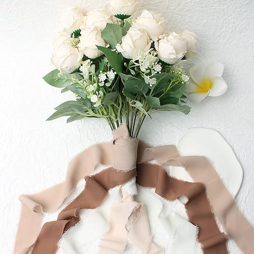 Miniatura 6 de WANLIAN 4 rollos de cinta de gasa con flecos de 1.5 pulgadas x 5 yardas de cinta de seda de gasa para envolver regalos, invitaciones de boda