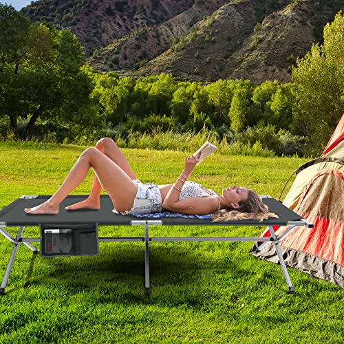 Goplus Camping Cot, 42” Extra Wide Folding Camping Cot W/Storage Pocket, Carry Bag, 330Lbs Capacity, Reinforced Bar, Heavy Duty Sleeping Cot For Adults, Portable Camping Bed For Hiking Backing (Grey) #TOP5