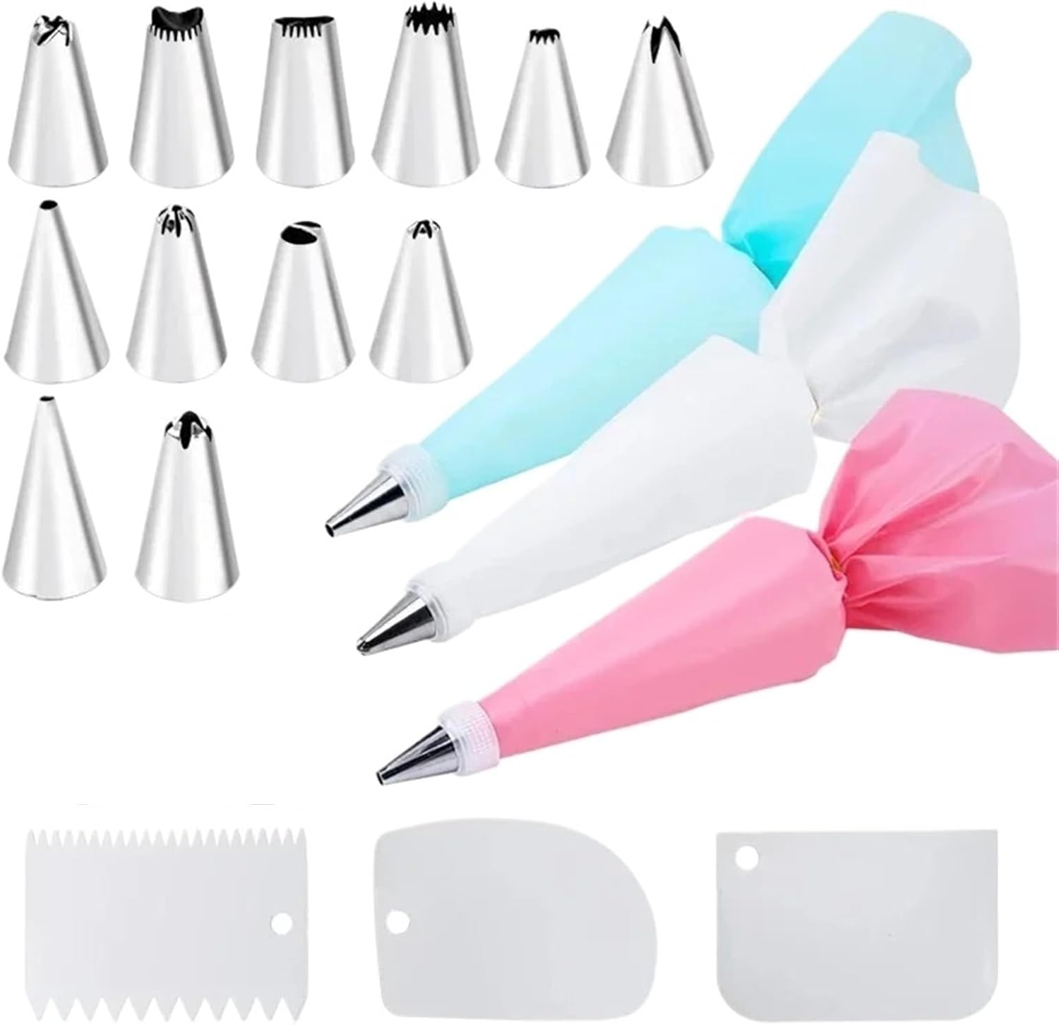 Multifunctional Nozzle Cake Decorating Tools Silicone Pastry Bag Stainless Steel Reusable Kitchen(Blue 14pc)