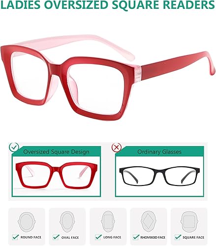 Miniatura 4 de Eyekepper Gafas de lectura para mujer, diseño cuadrado de gran tamaño, color rojo