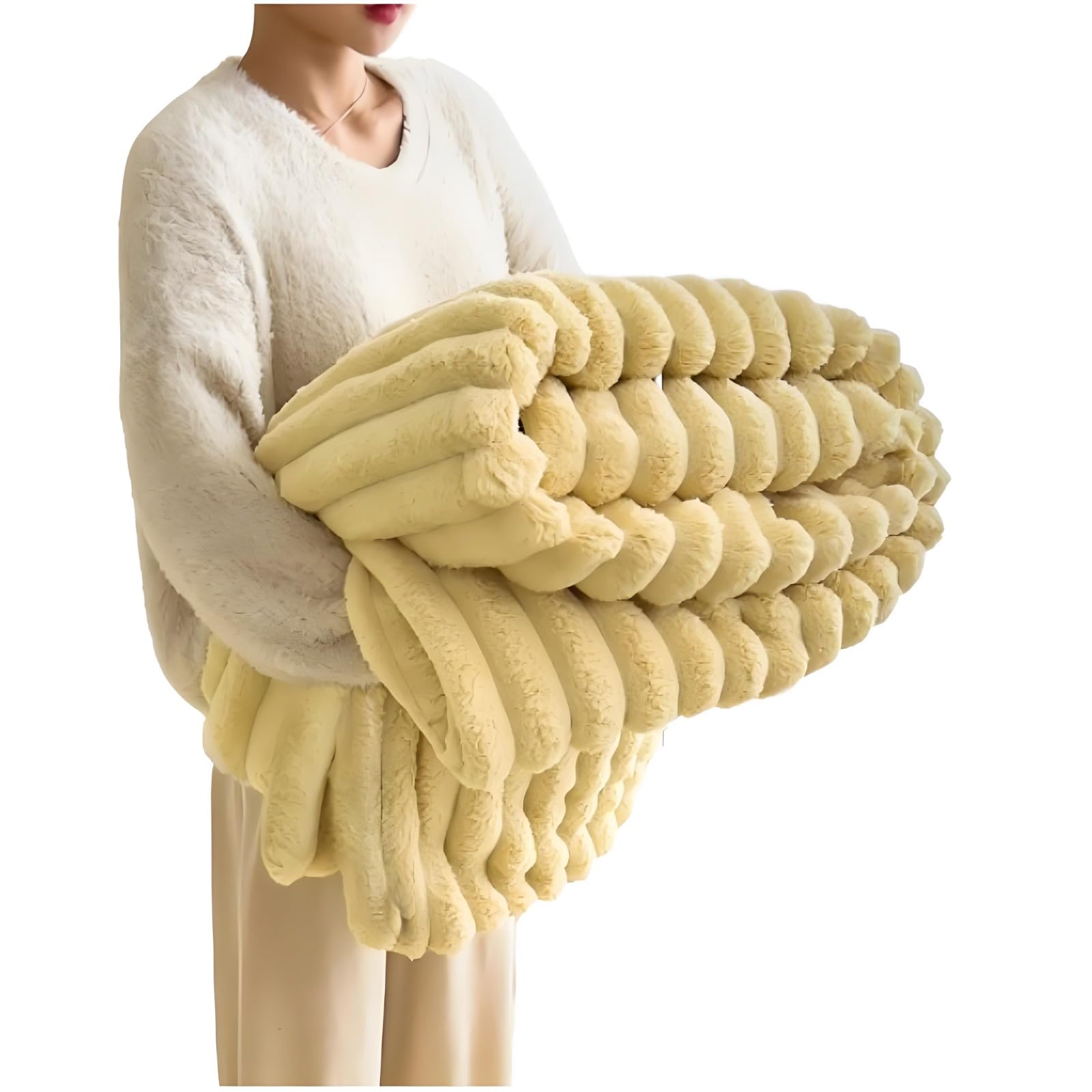 Plaid Fourrure, Couverture Fausse Fourrure de Lapin, Couverture Polaire Moelleuse en Flanelle, Chaude Double Face Doux pour Domicile, comme jeté de canapé ou Couvertures
