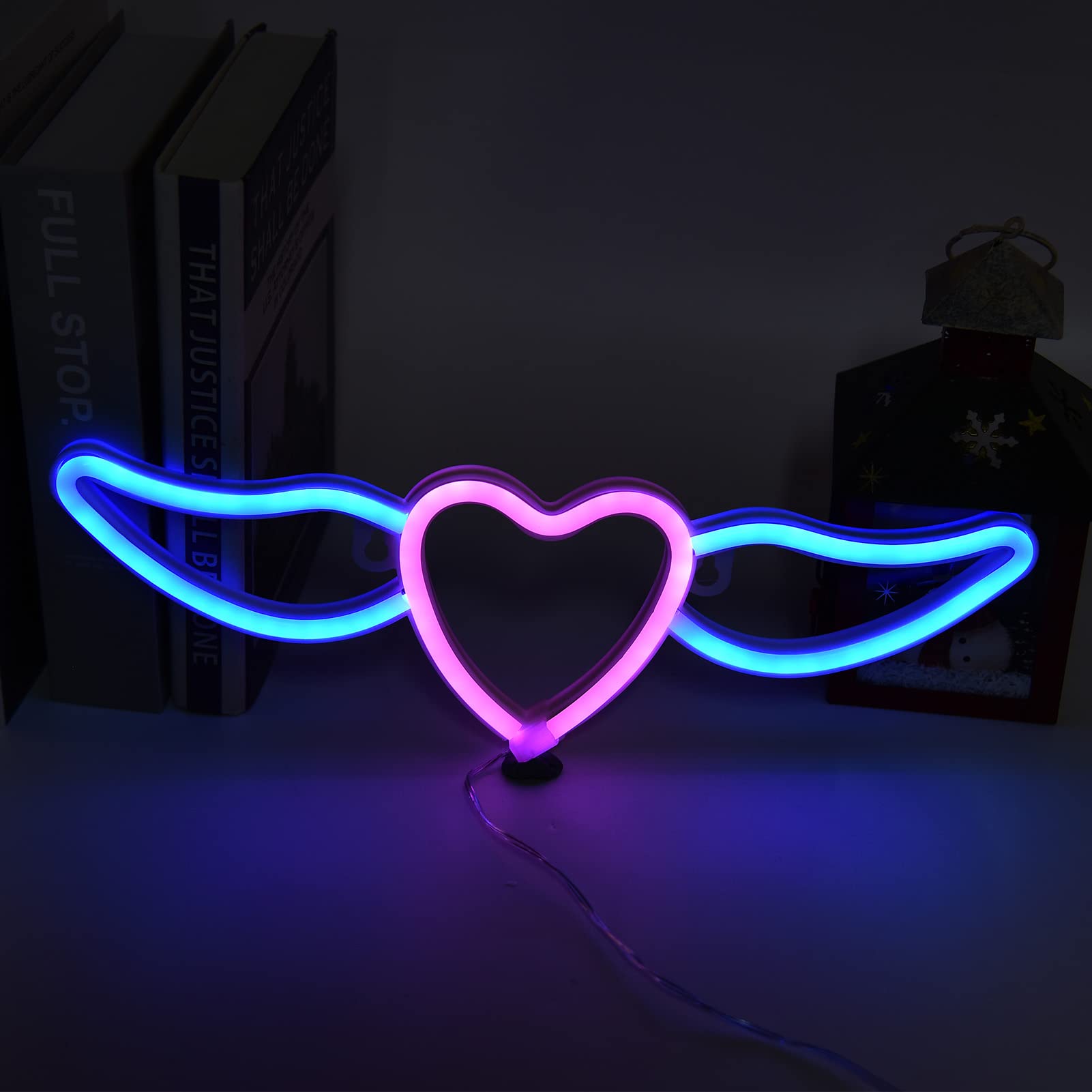 Heart Shaped Neon Light Safe Energy Saving Dual Power Heart Shaped Wings Neon Sign for Valentine's Day Wedding Home Bedroom(02)