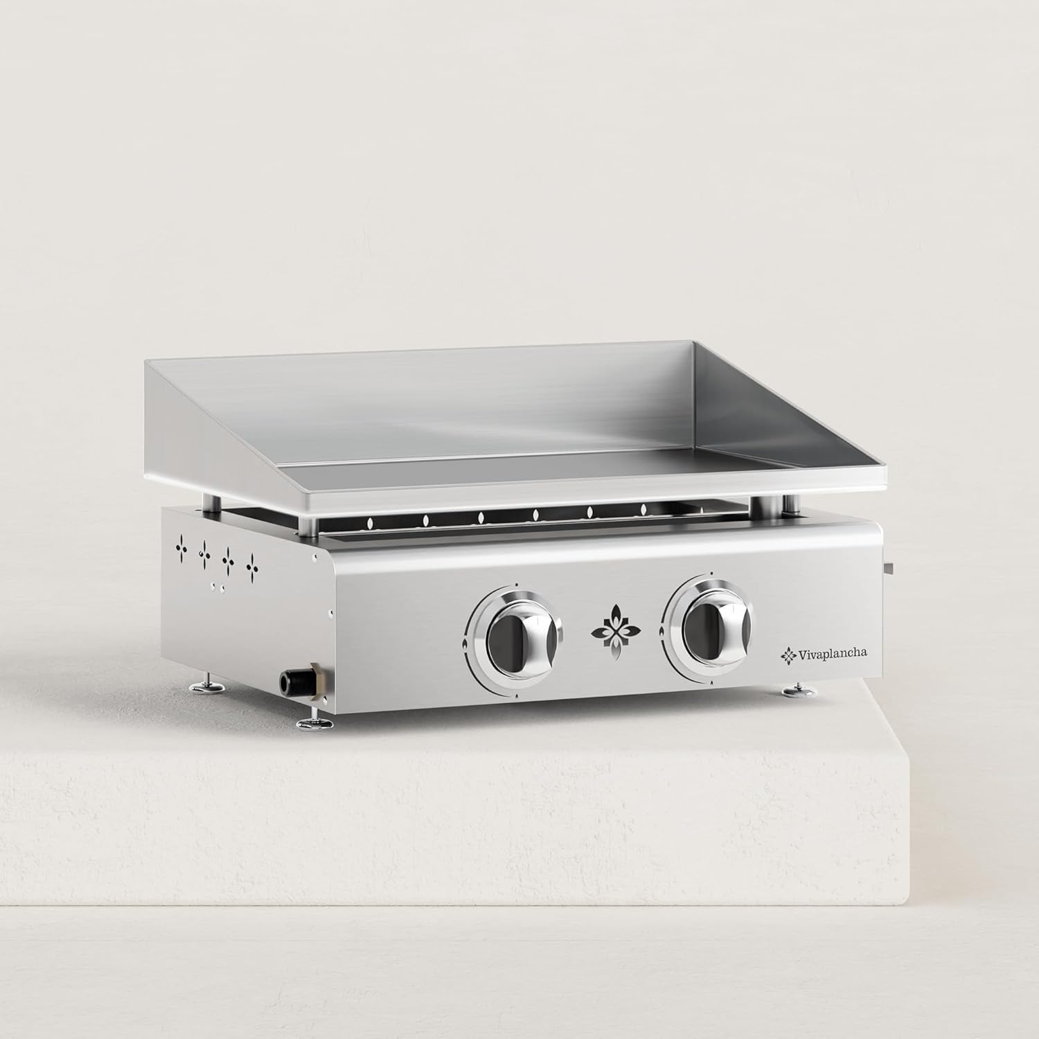 Plancha Gaz Inox Flamenco 5 Kw 53 x 35 cm Plaque inox massif 6 mm d'épaisseur Plaque de cuisson Semi Professionnelle (2 Brûleurs)
